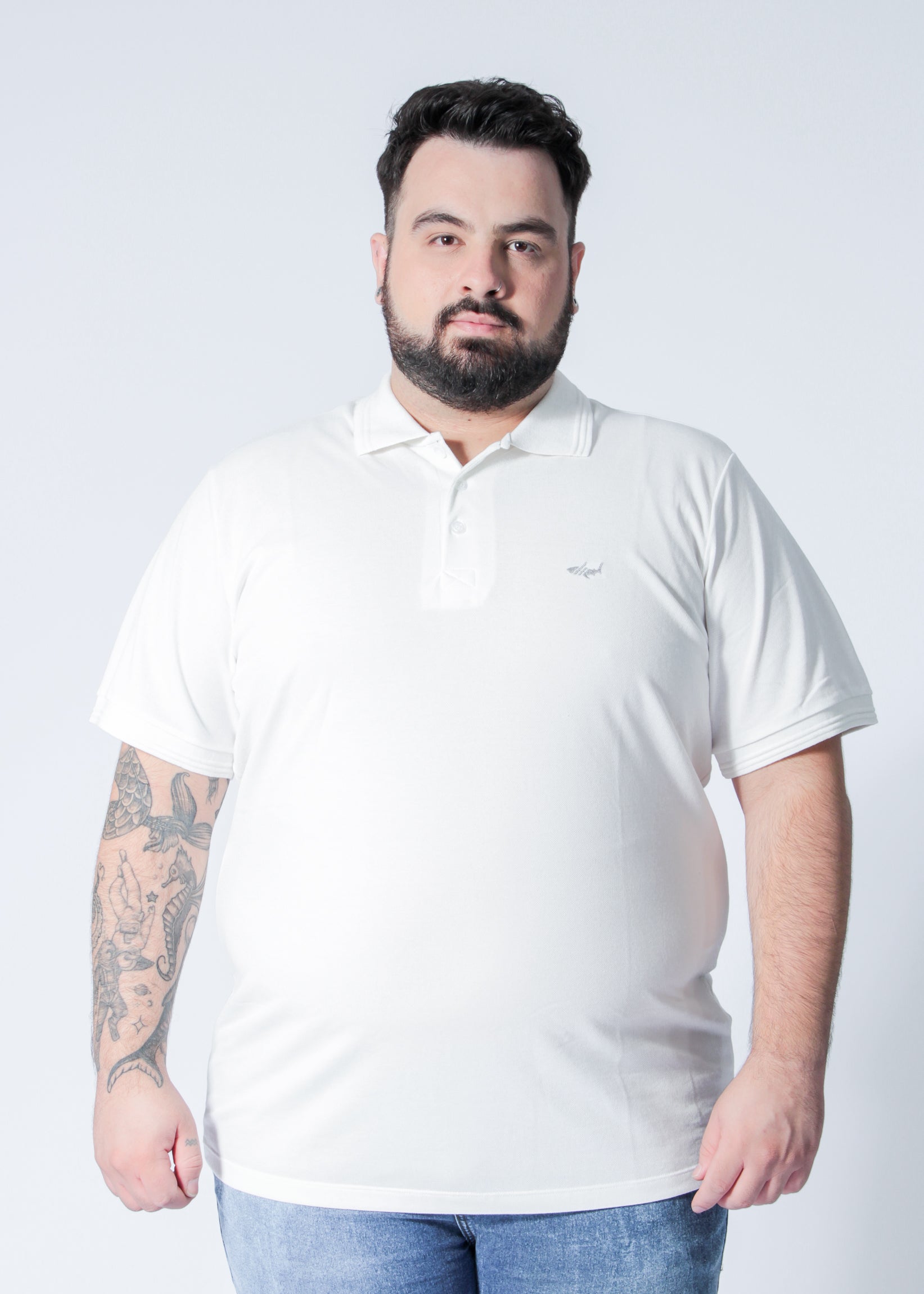 Camisa Polo Piquet Plus Size - Off White