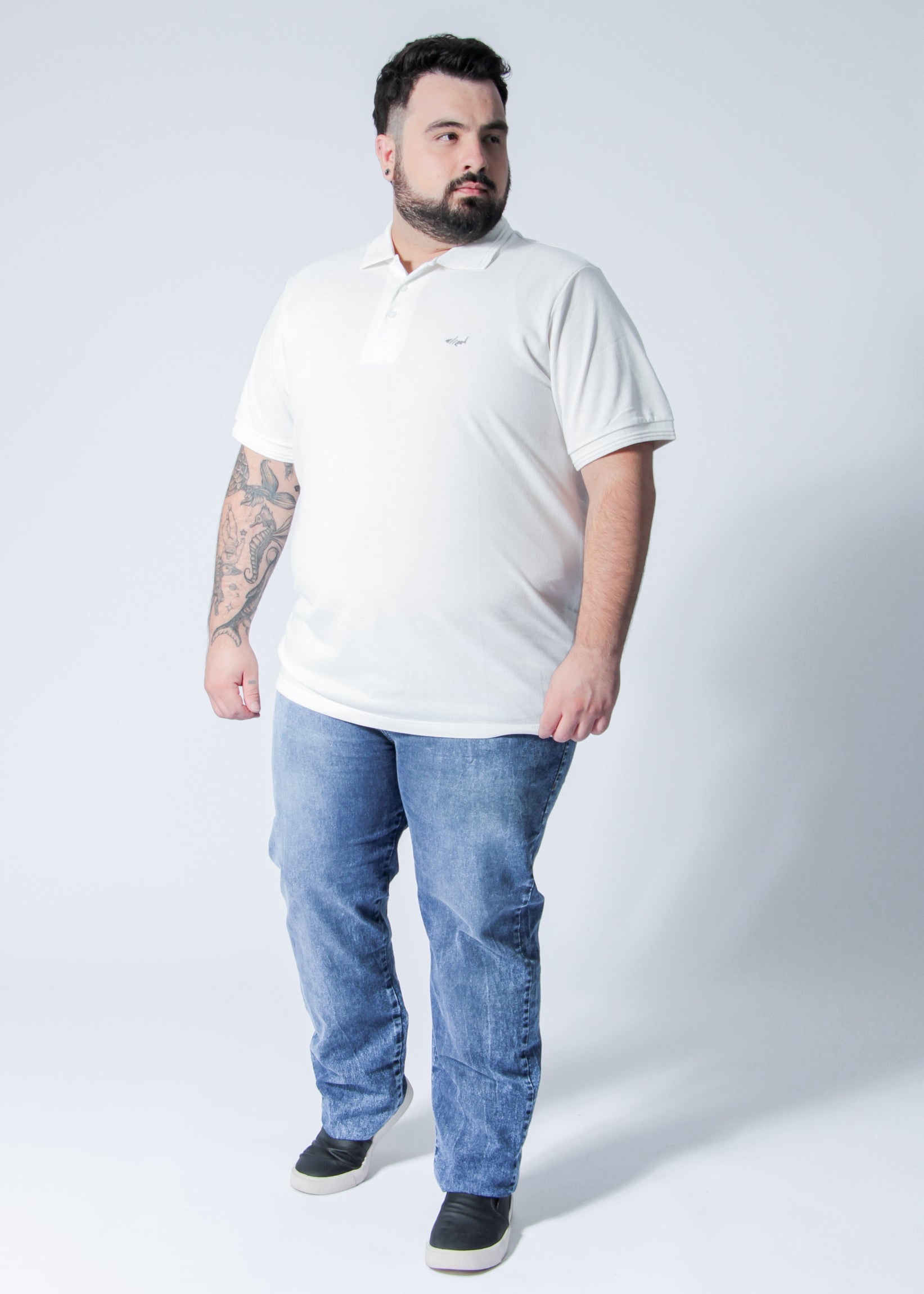 Camisa Polo Piquet Plus Size - Off White