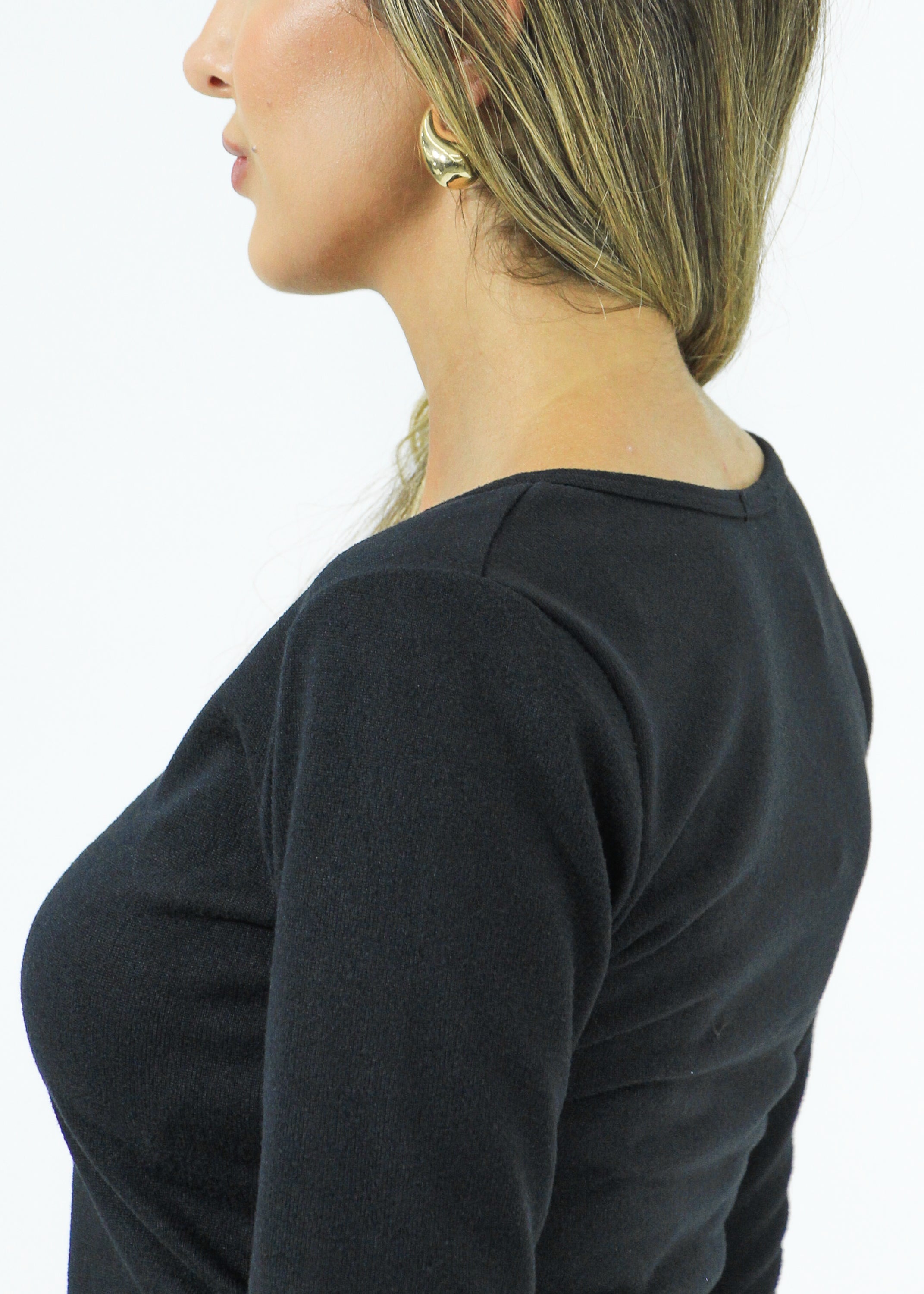 Blusa Tricô Manga Longa V - Preta