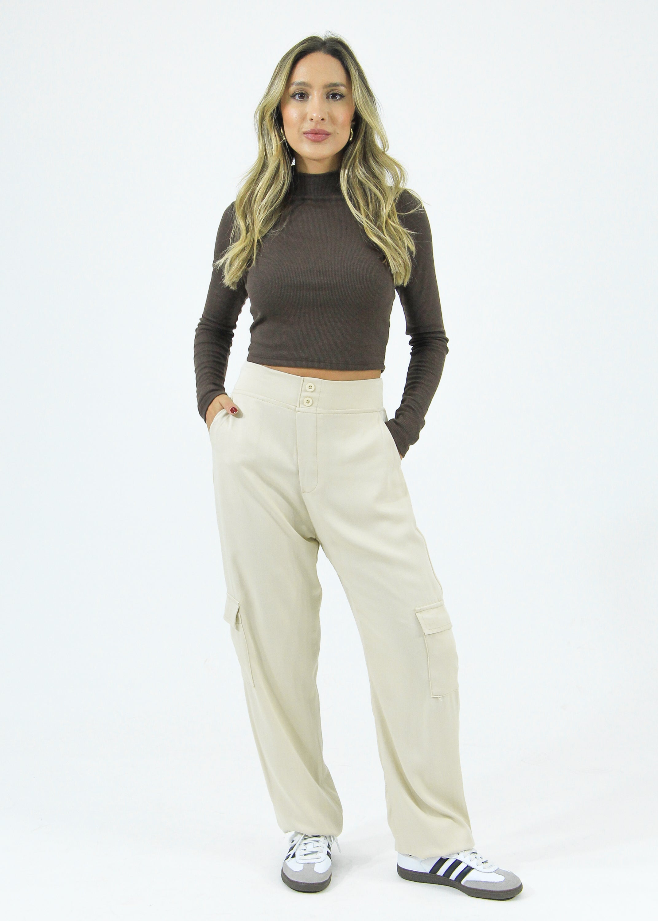 Cropped Canelado Gola Alta - Marrom