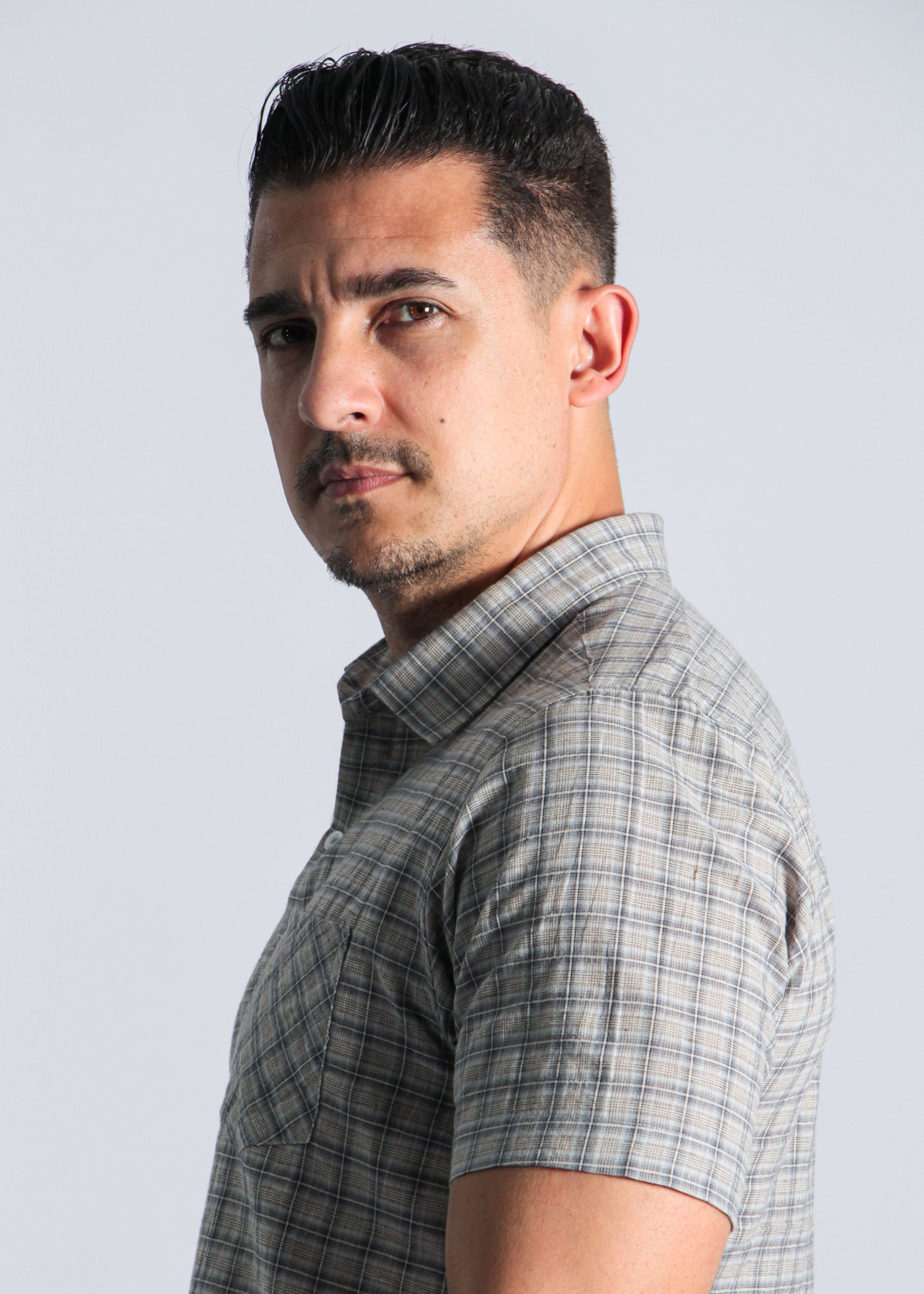 Camisa Xadrez Manga Curta - Bege