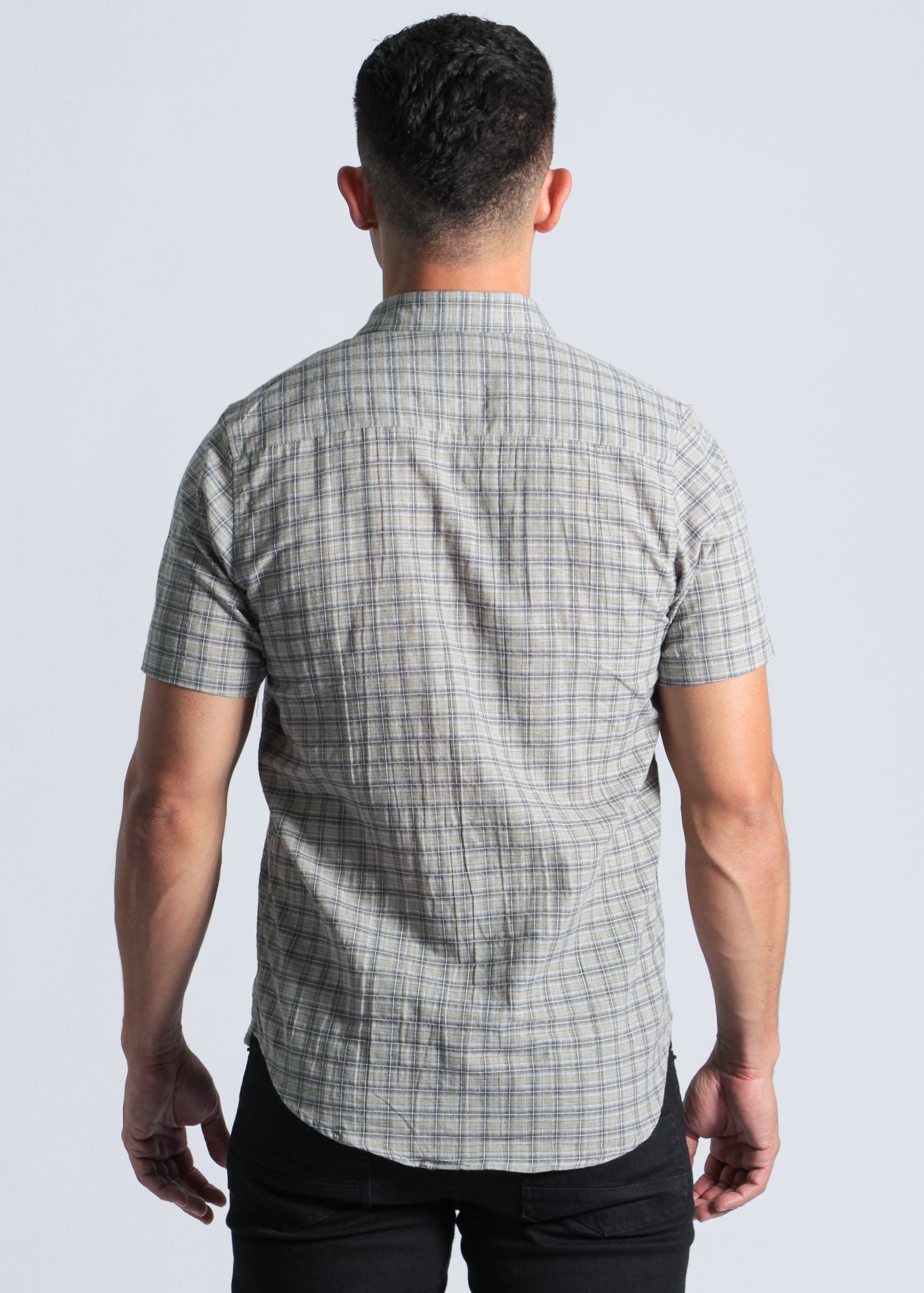 Camisa Xadrez Manga Curta - Bege