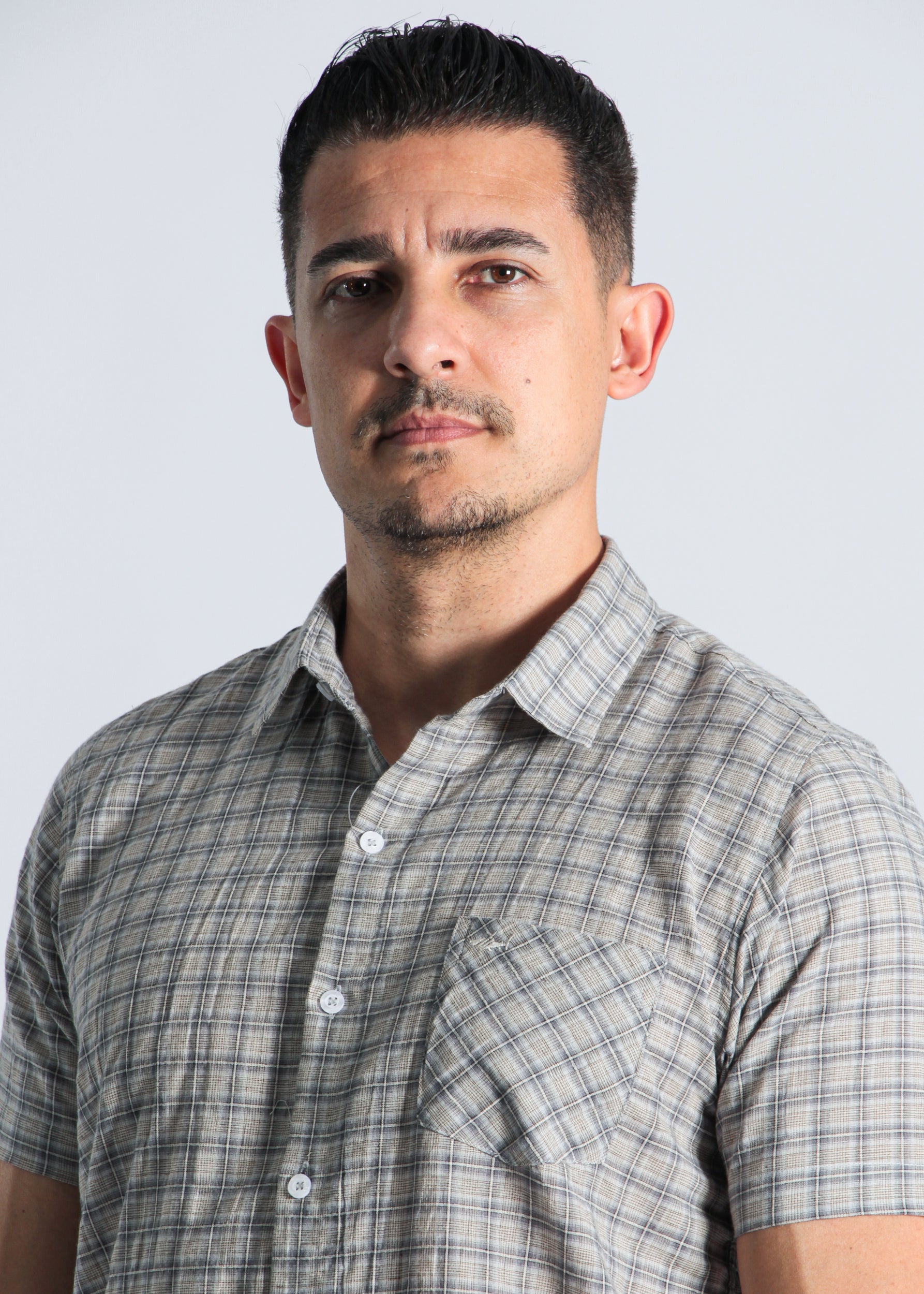 Camisa Xadrez Manga Curta - Bege