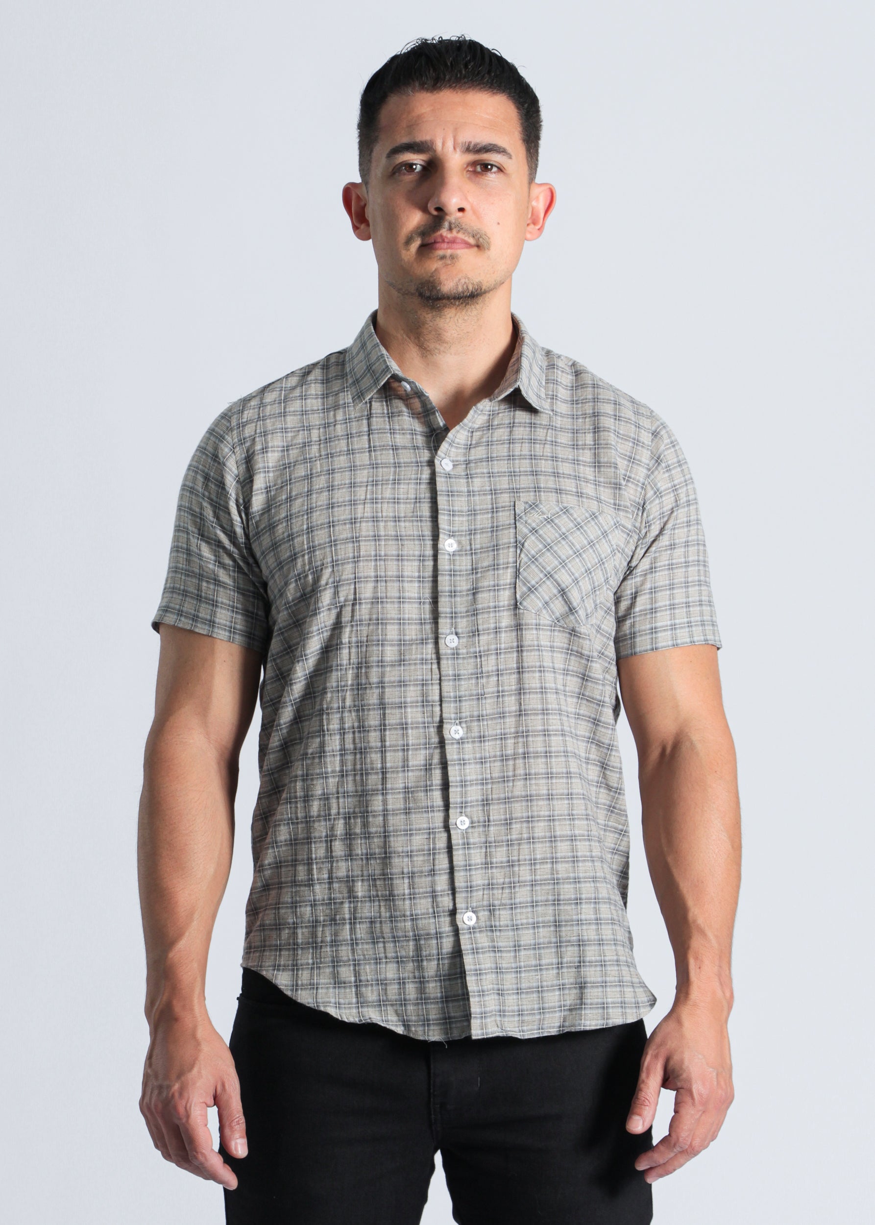 Camisa Xadrez Manga Curta - Bege