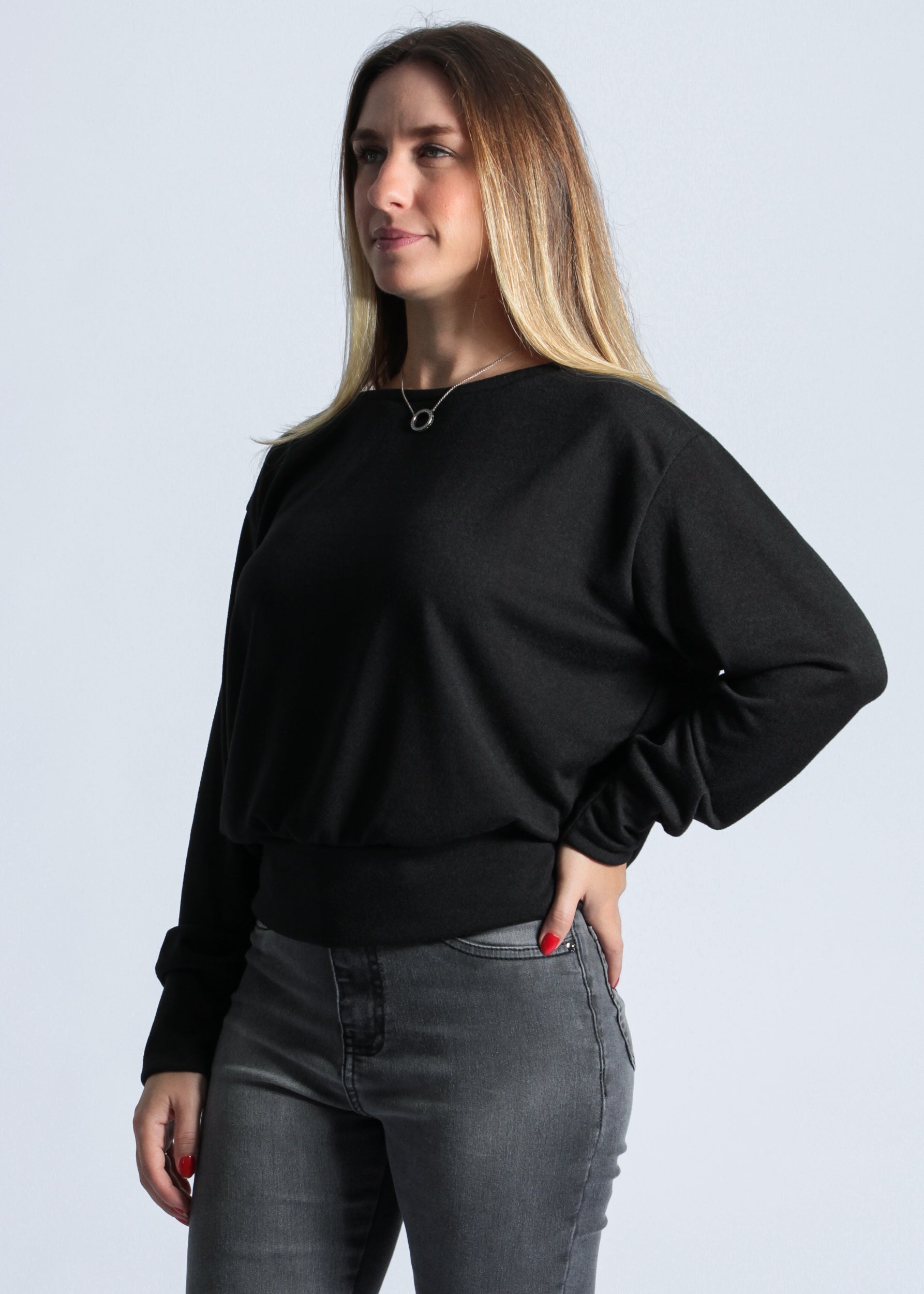Blusa Tricô Manga Longa - Preta