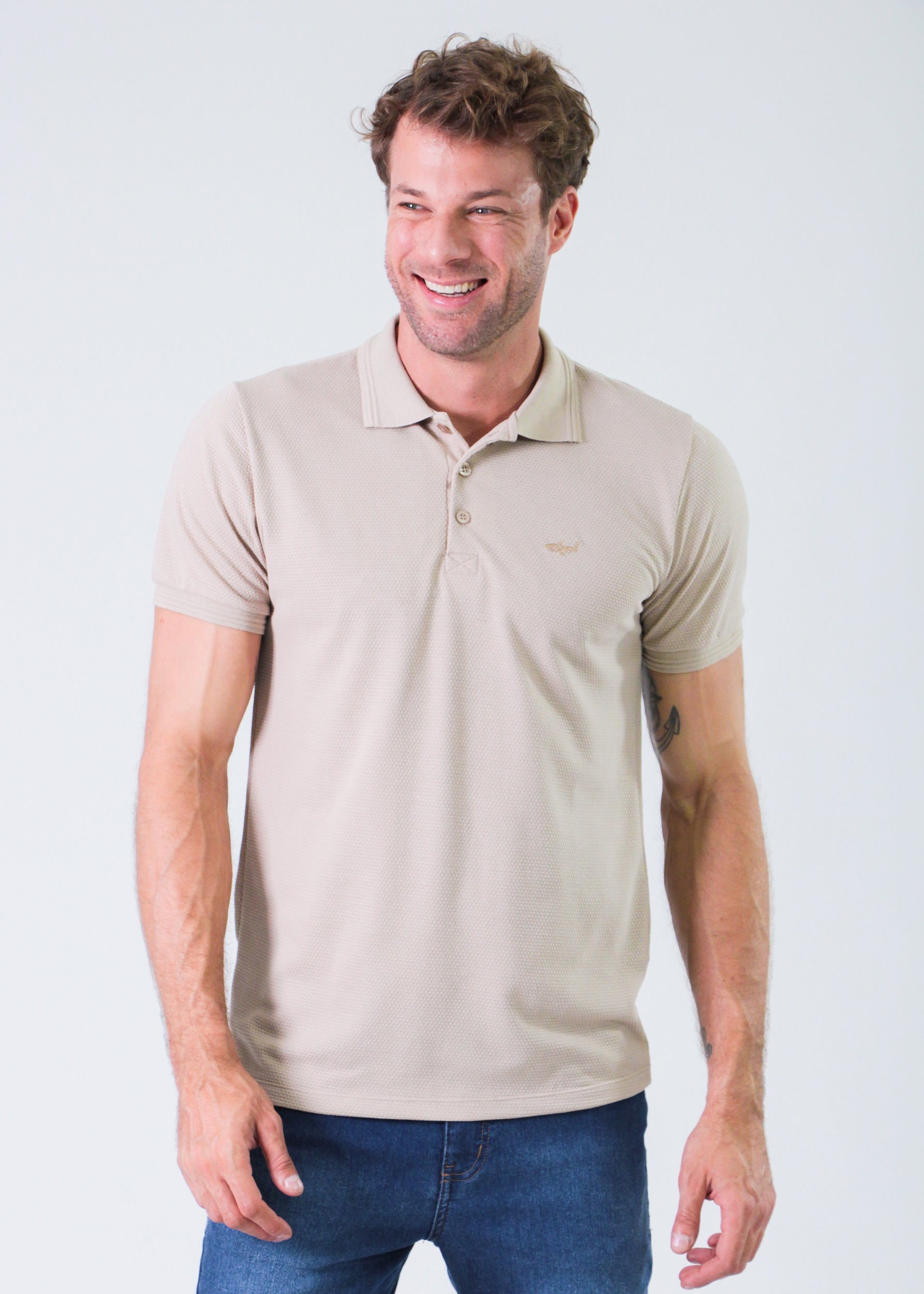 Camisa Polo Colmeia - Bege