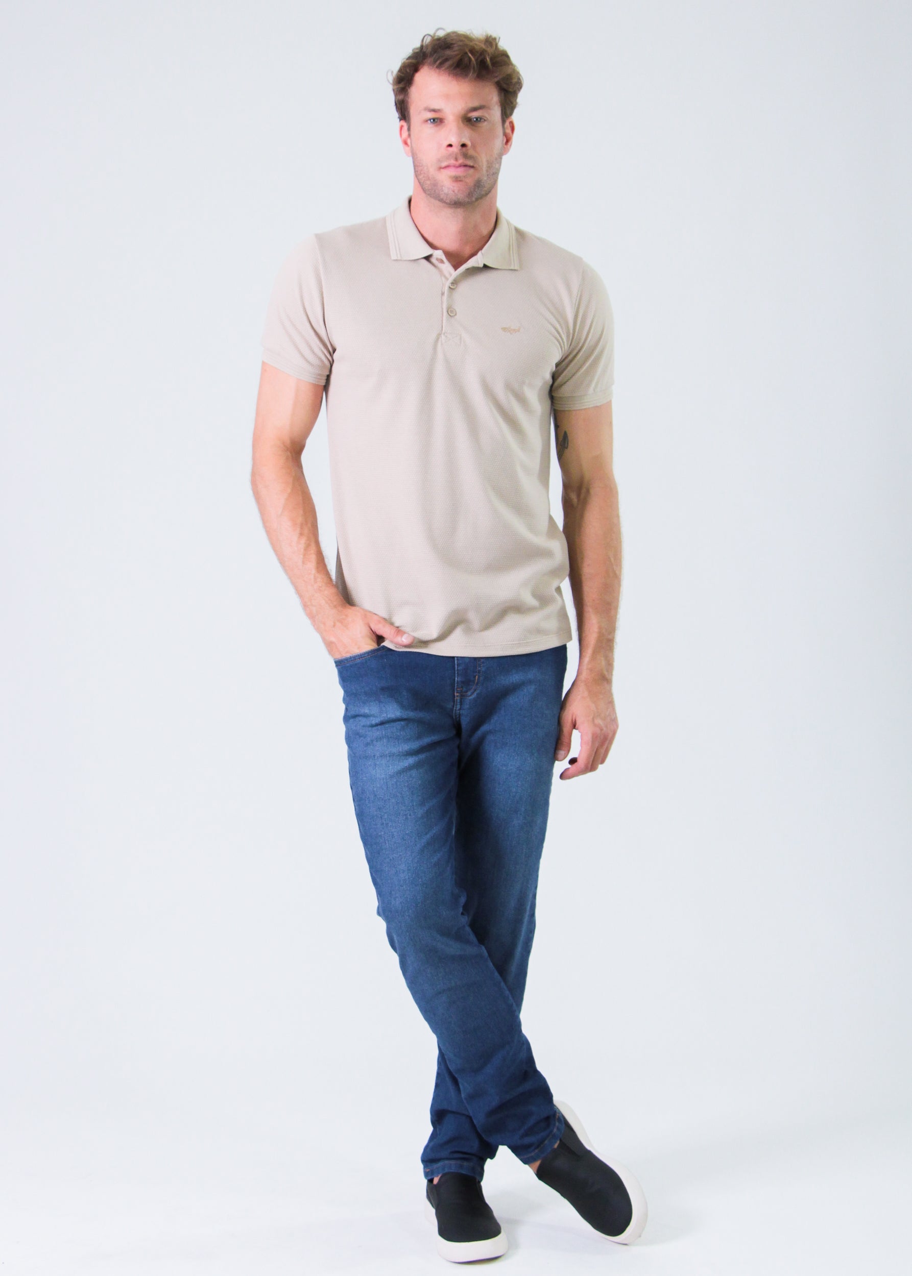 Camisa Polo Colmeia - Bege