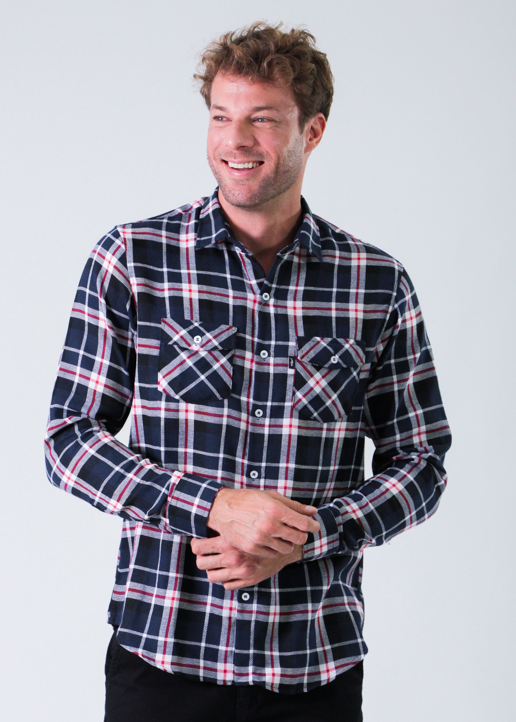 Camisa Xadrez Manga Longa - Azul