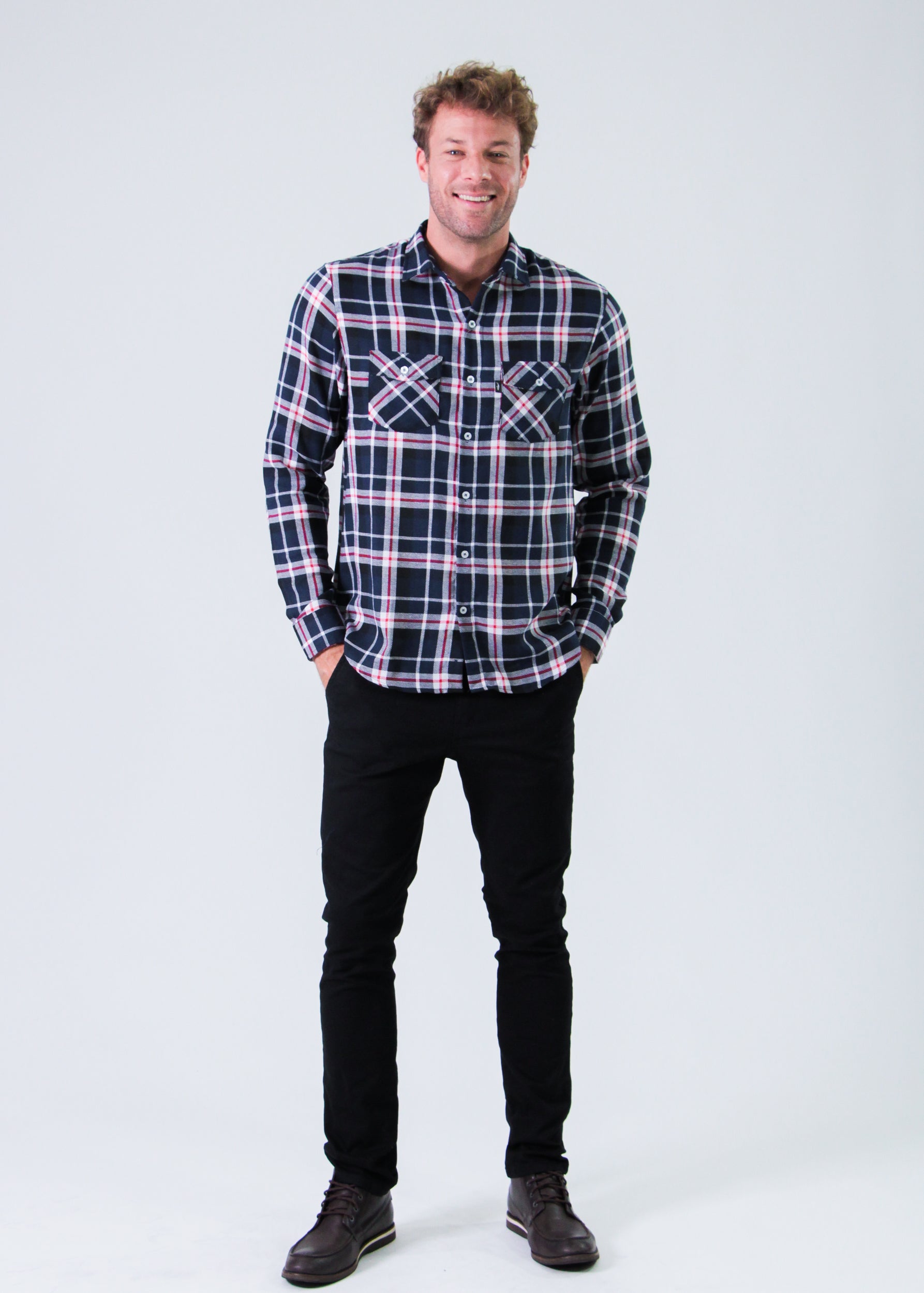 Camisa Xadrez Manga Longa - Azul