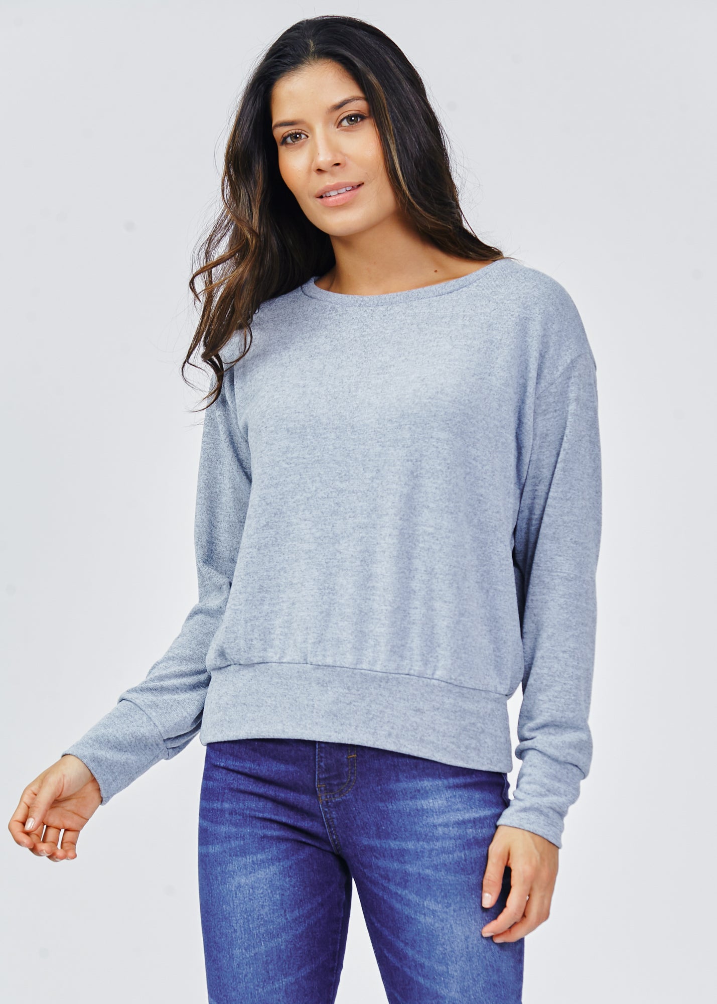 Blusa Tricô Manga Longa - Azul