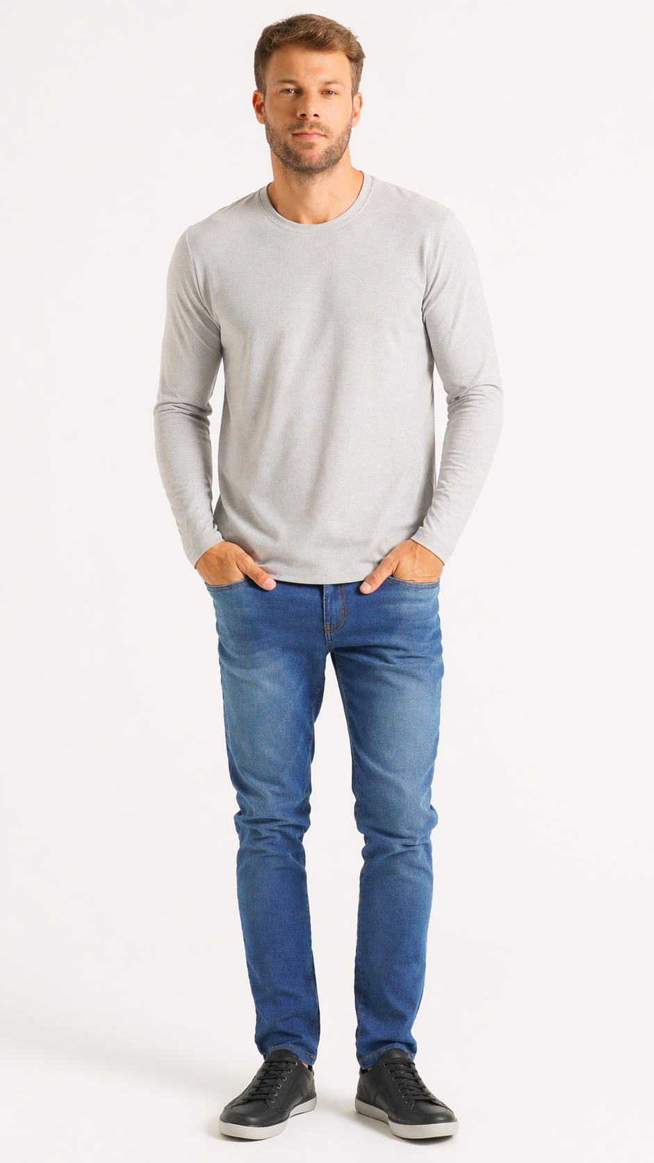 Camiseta Tricô Diamond Manga Longa - Cinza