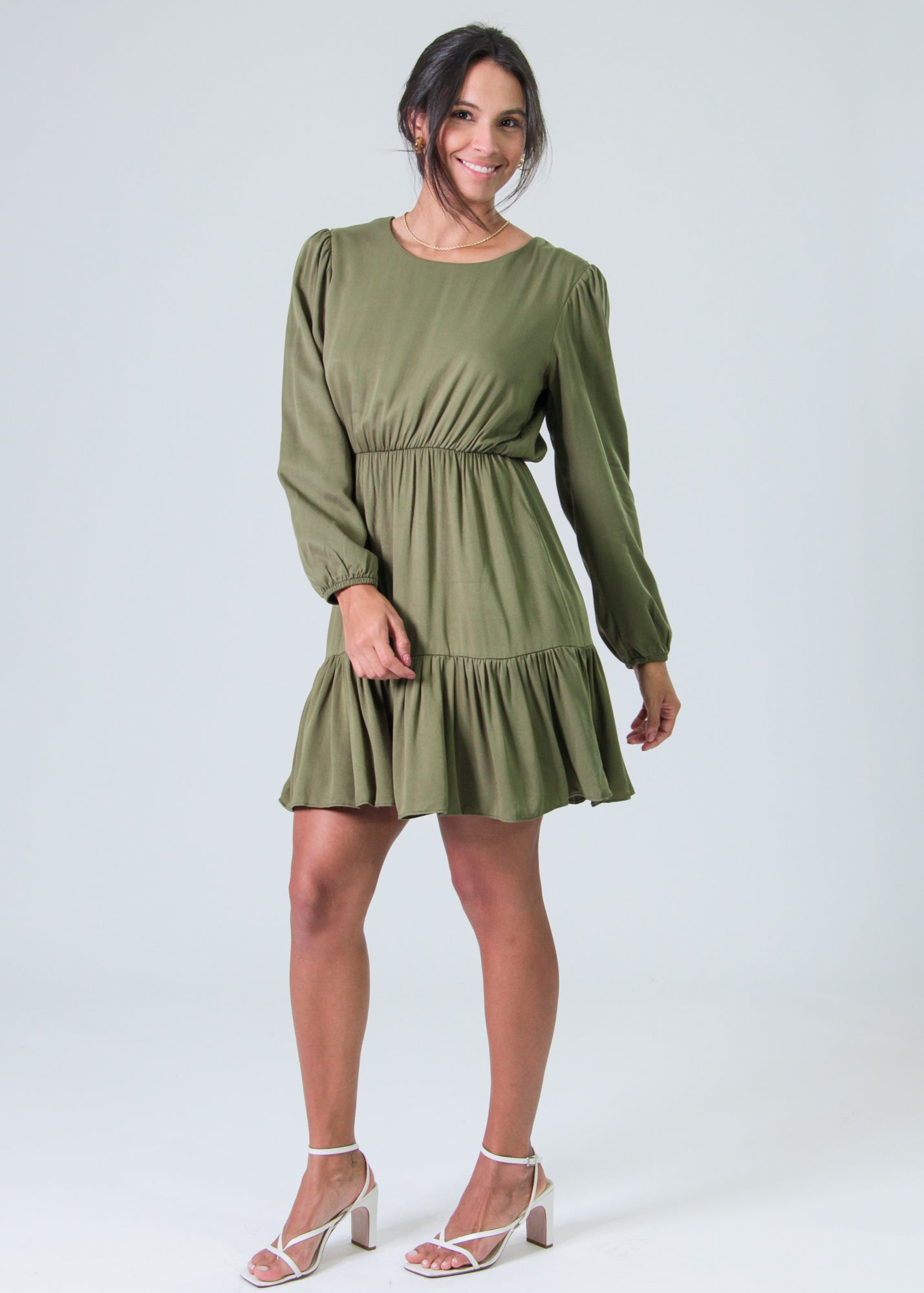 Vestido Babado Manga Longa - Verde
