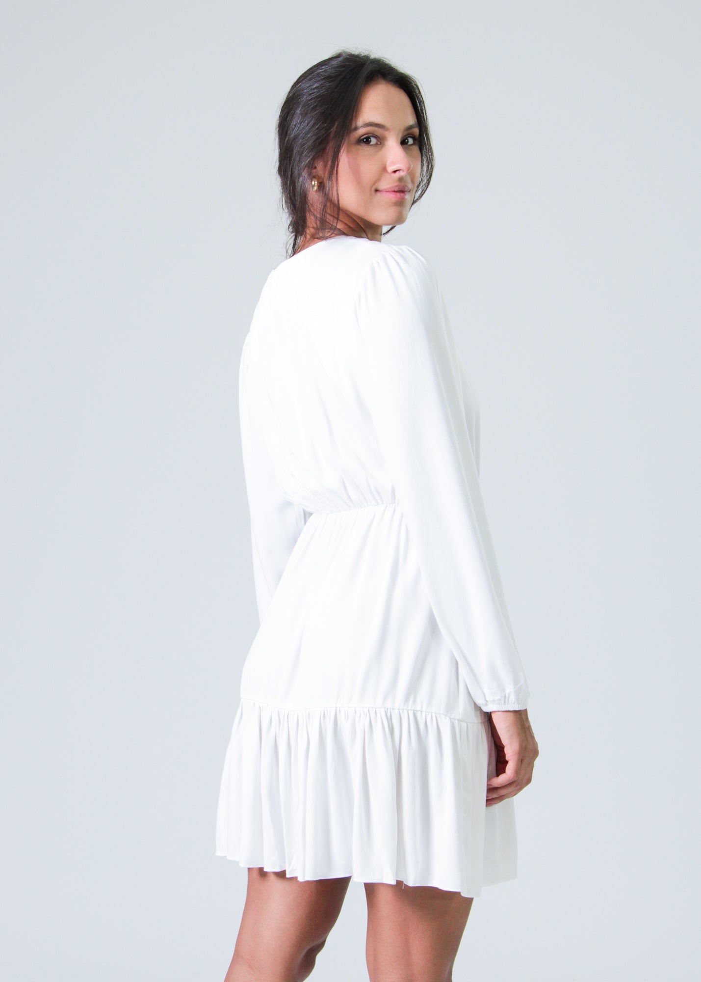 Vestido Babado Manga Longa - Off White