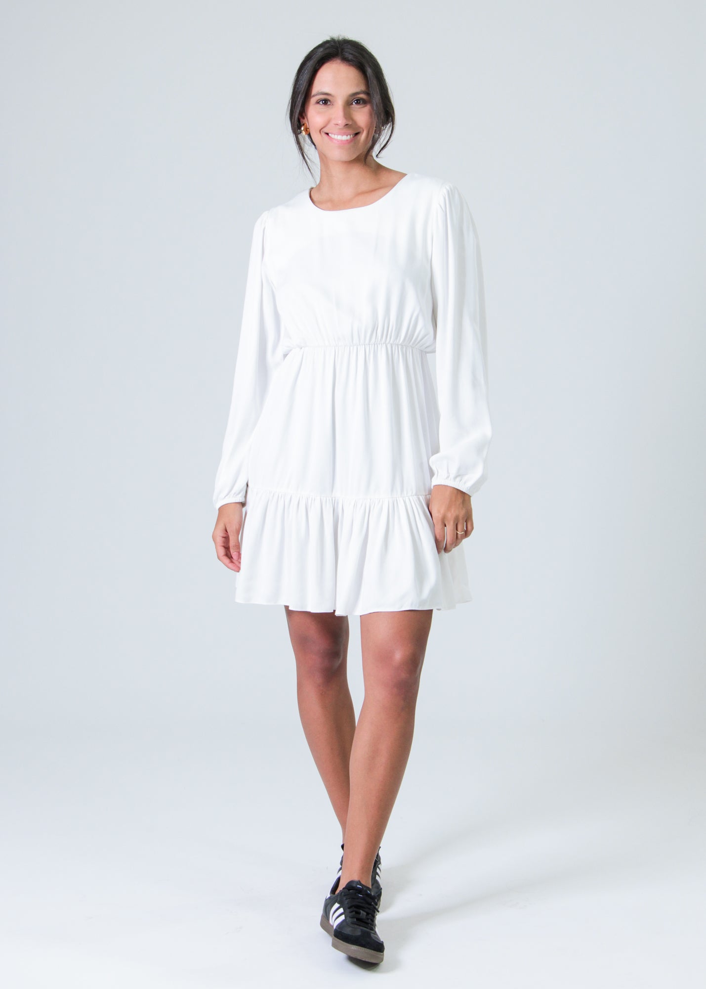 Vestido Babado Manga Longa - Off White