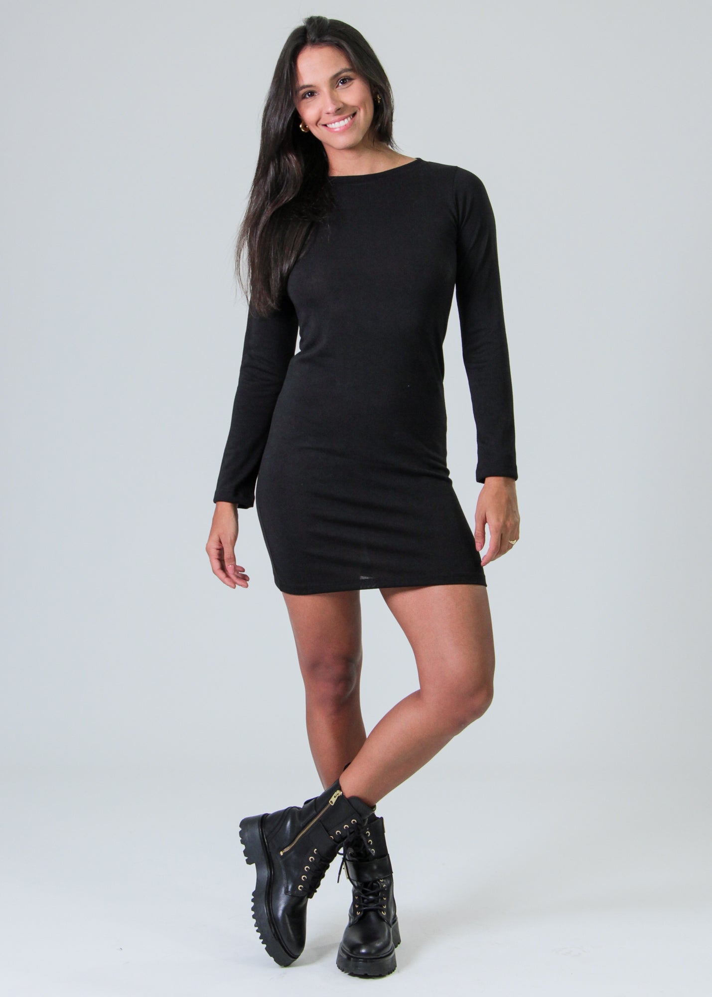 Vestido Tricô Manga Longa - Preto