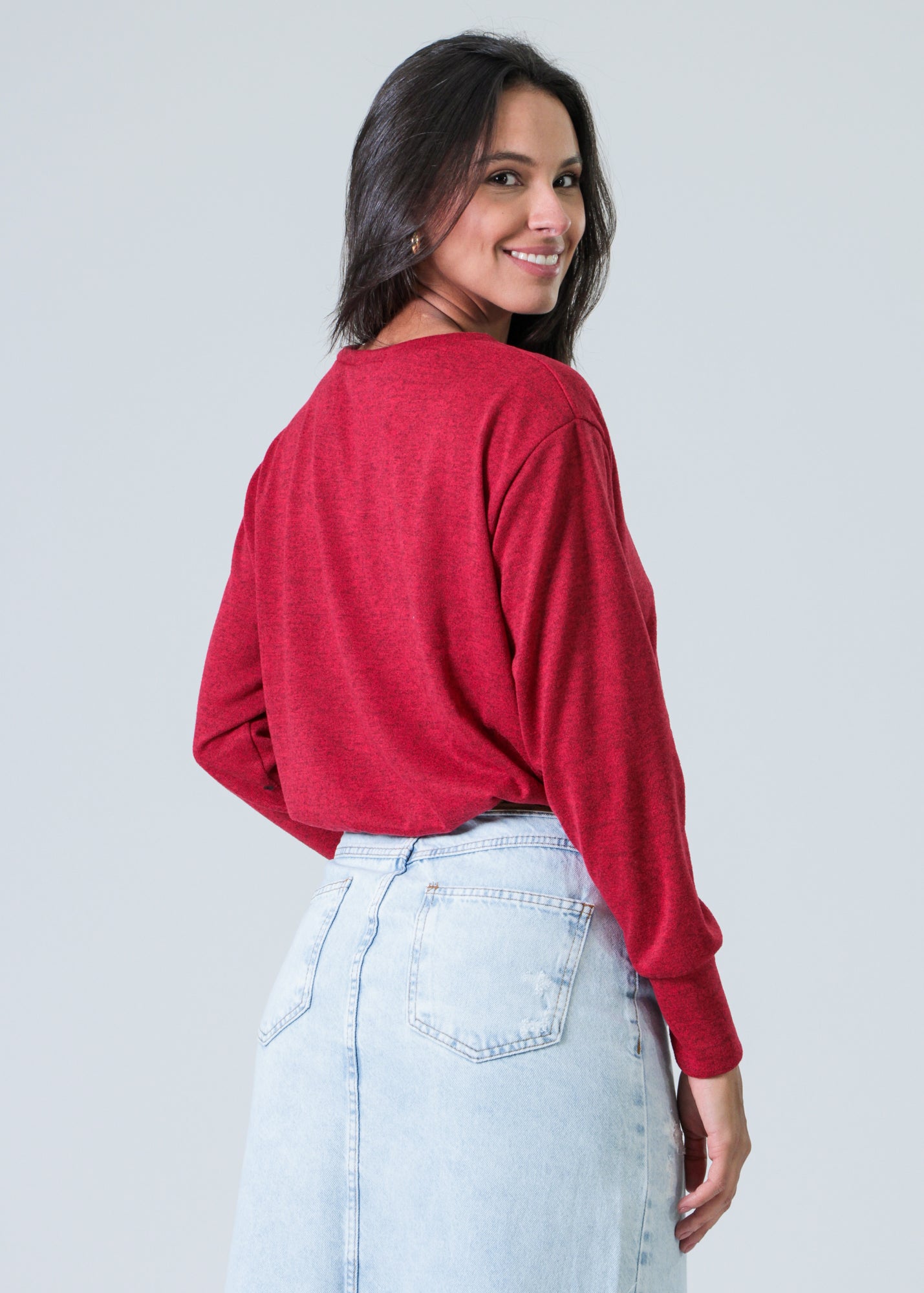 Blusa Tricô Manga Longa - Vermelha