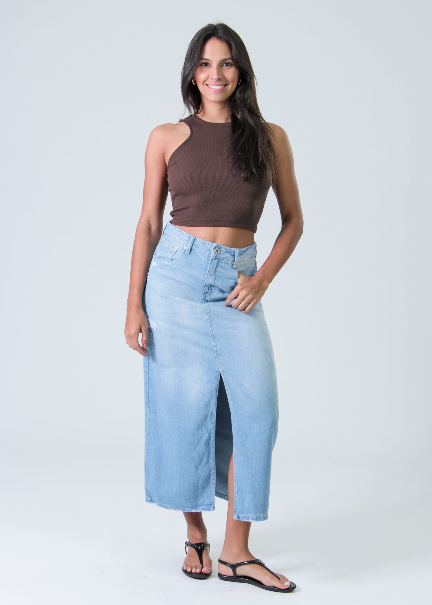 Regata Cropped Canelada - Marrom