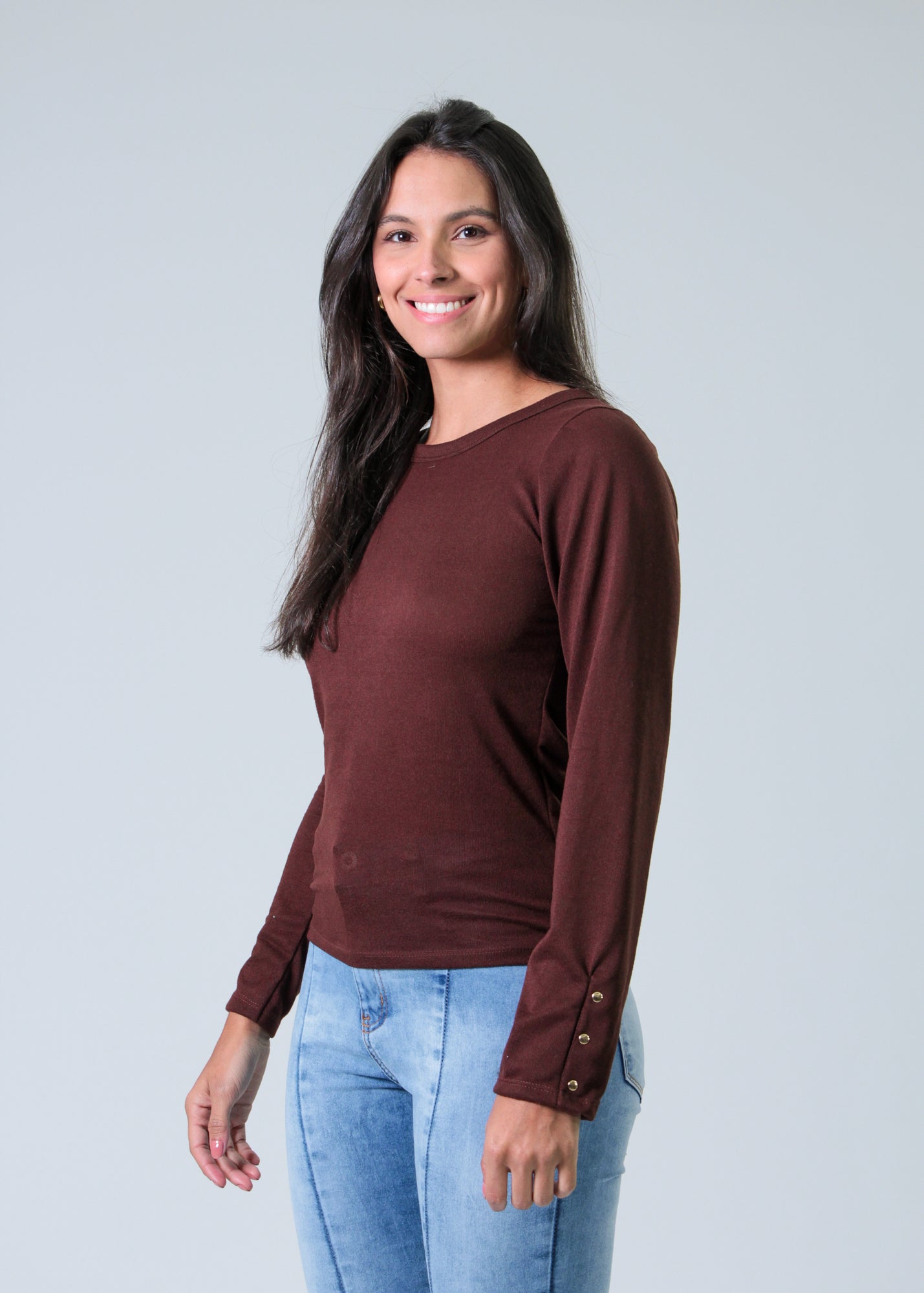 Blusa Tricô Manga Longa Taxas - Marrom