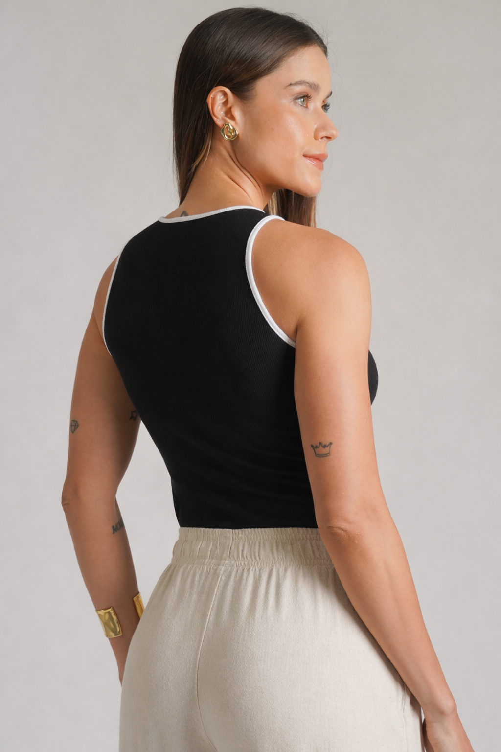 Regata Canelada Bicolor - Preta