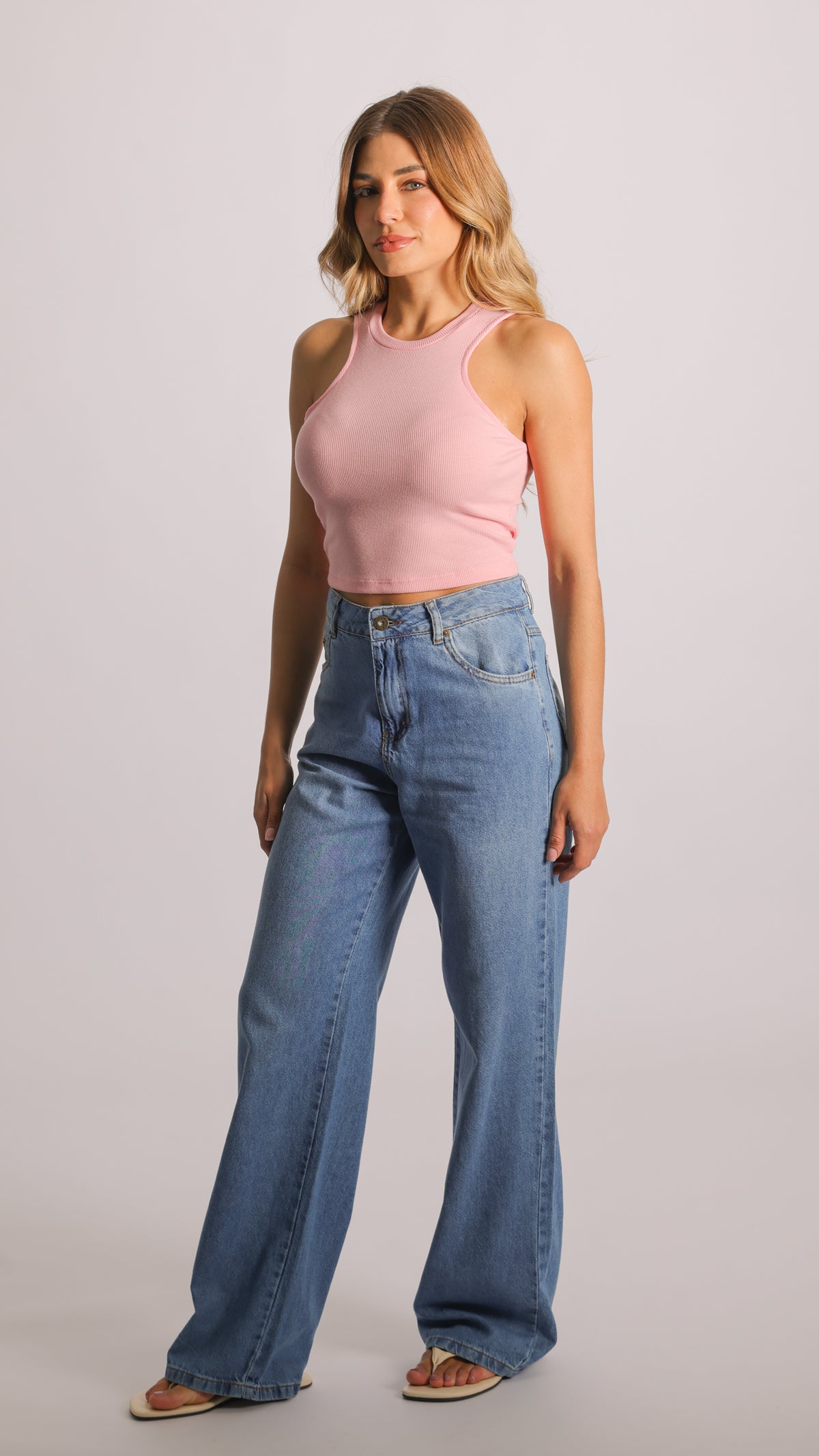 Cropped Canelado Básico - Rosa Bebê