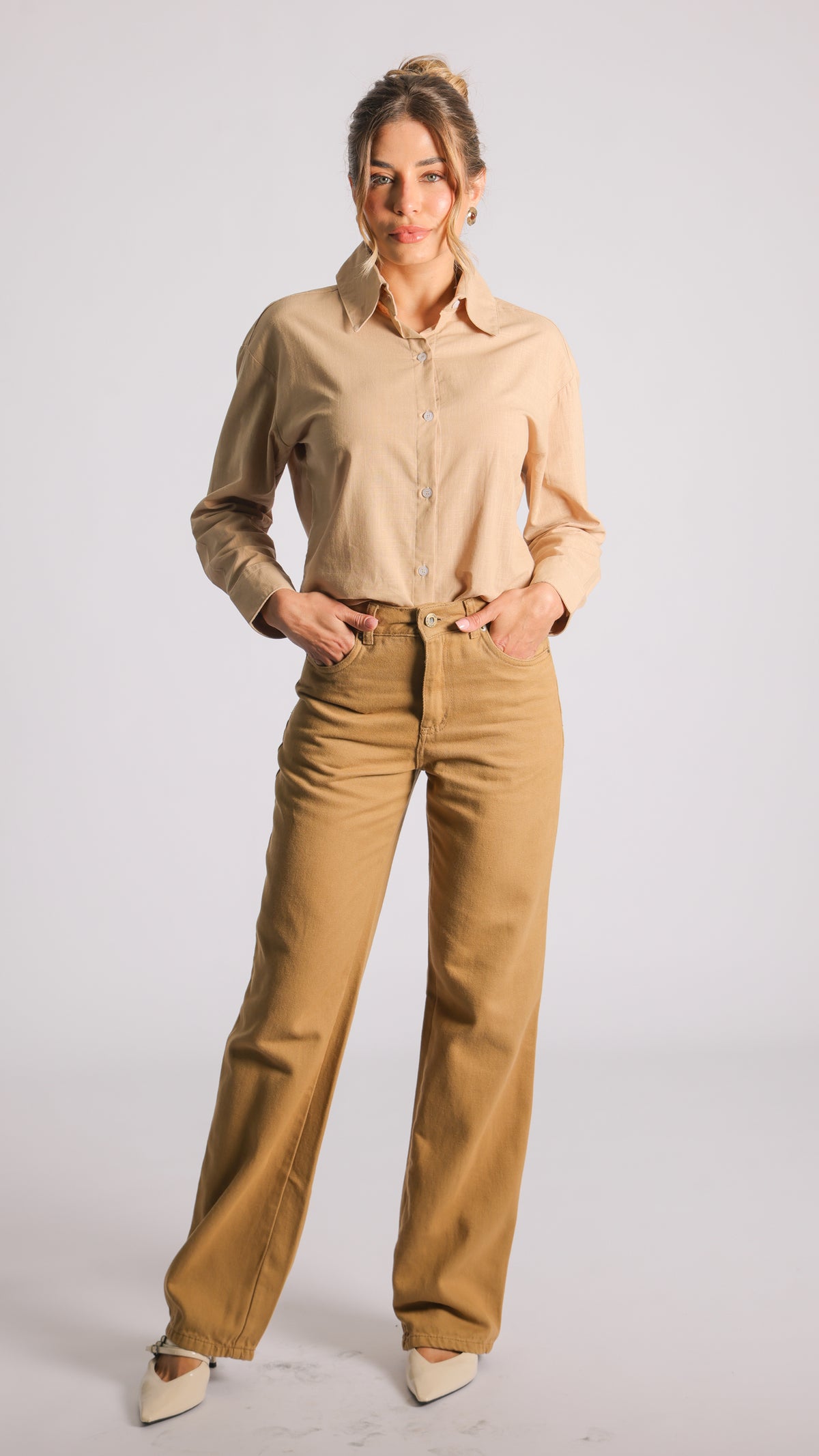 Calça Jeans Reta - Bege