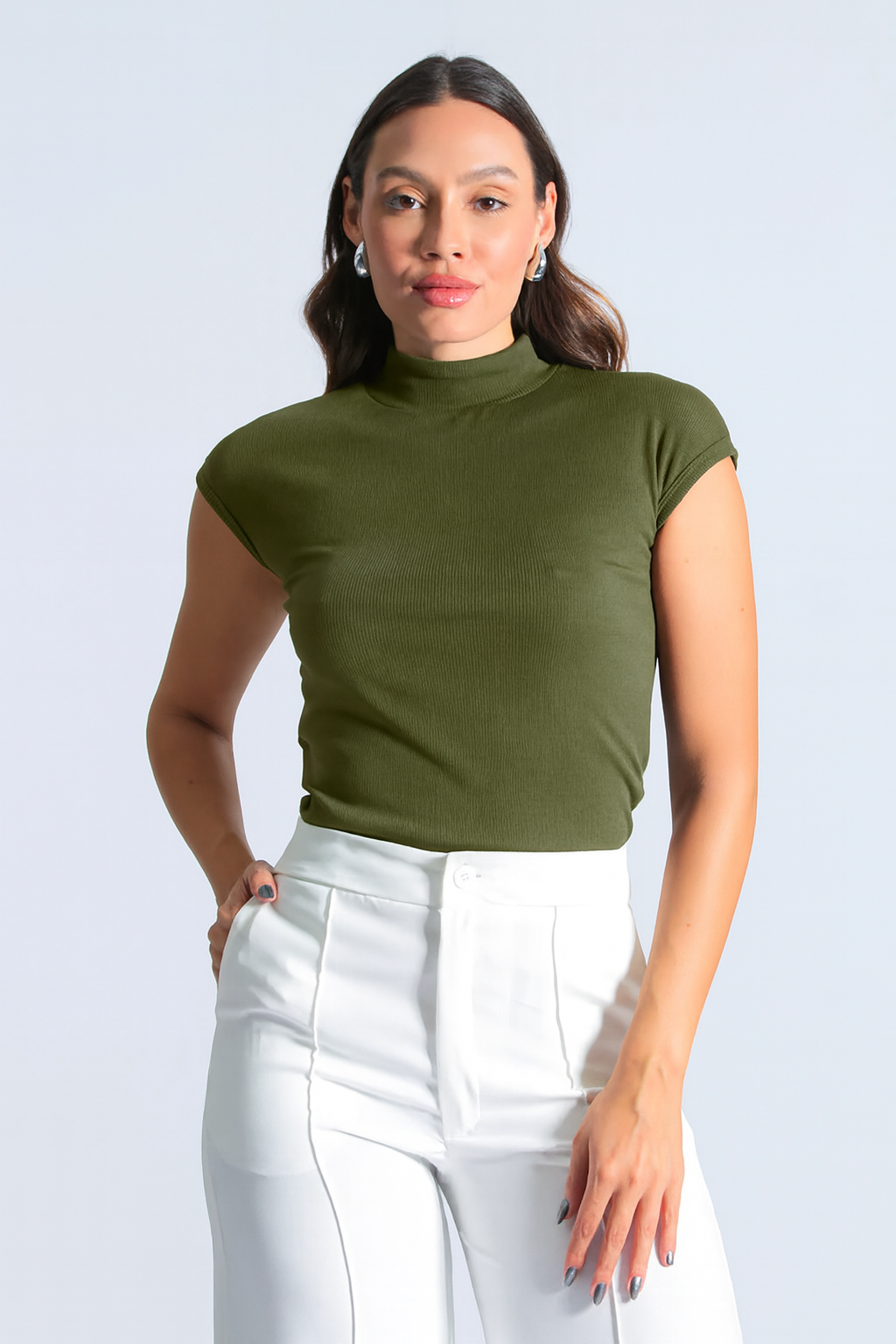 Blusa Manga Japonesa Canelada - Verde Militar