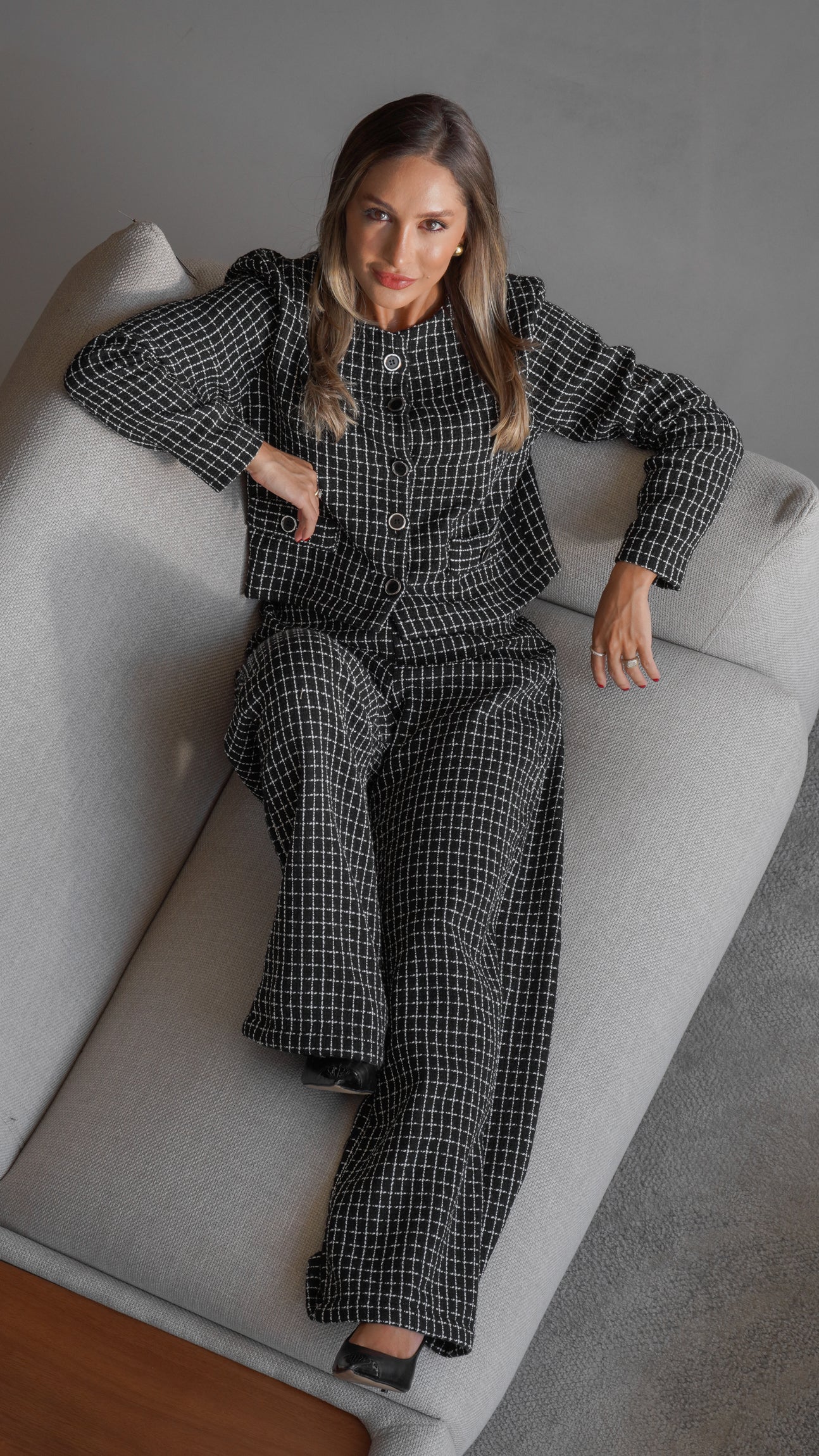 Calça Tweed Xadrez - Preta