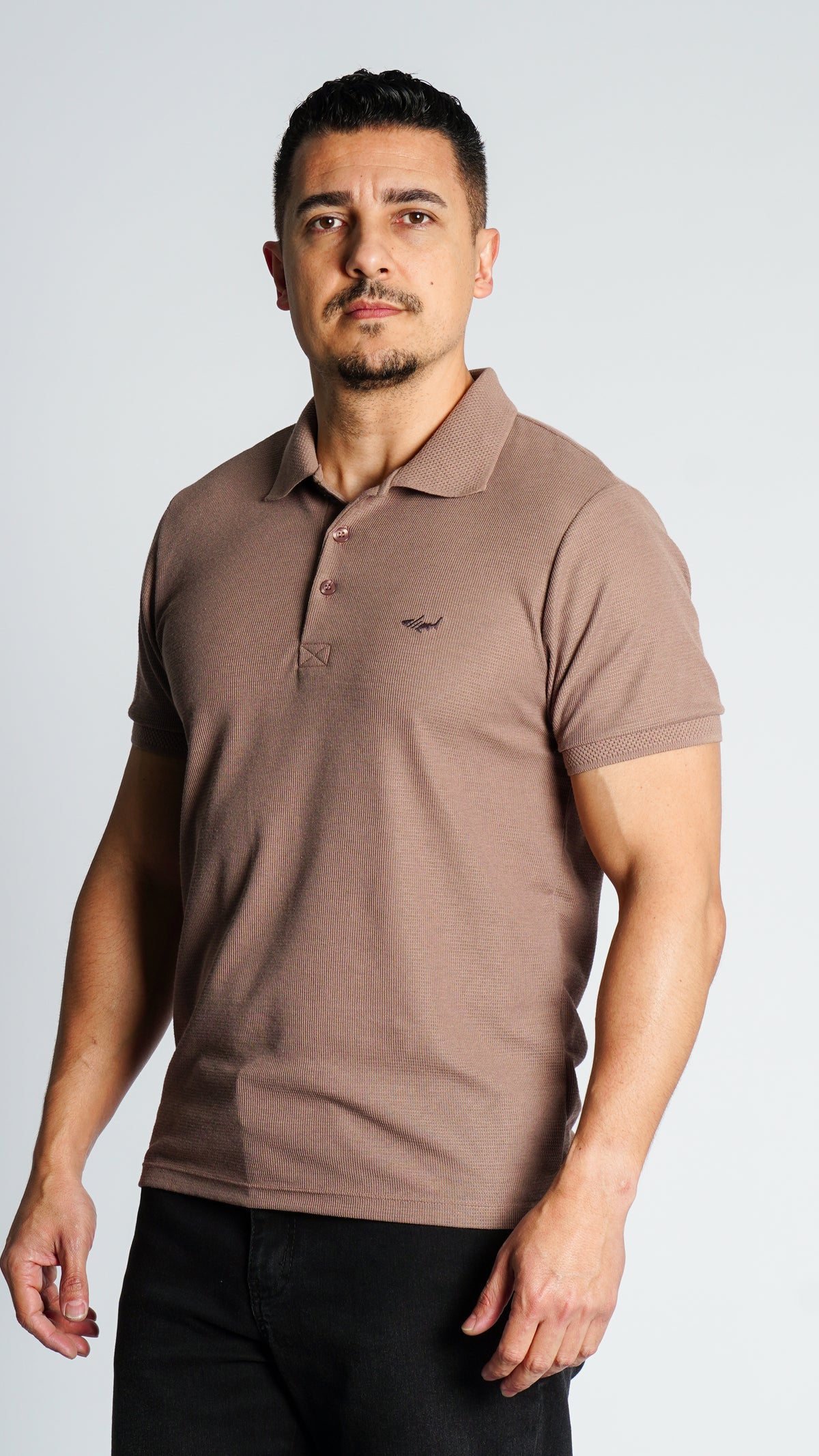 Camisa Polo Jacquard Tricô - Marrom