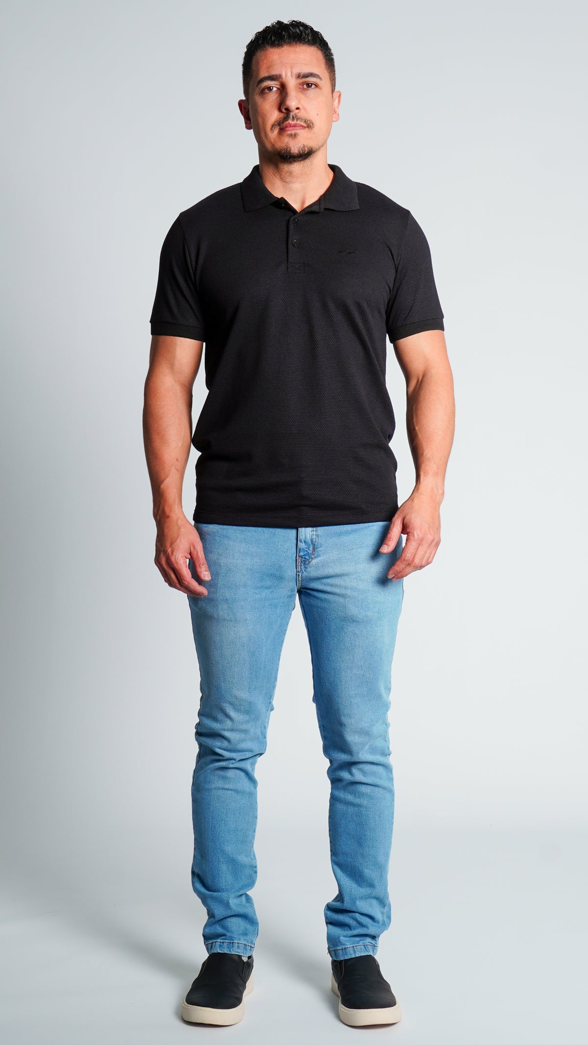 Camisa Polo Jacquard Colmeia - Preta