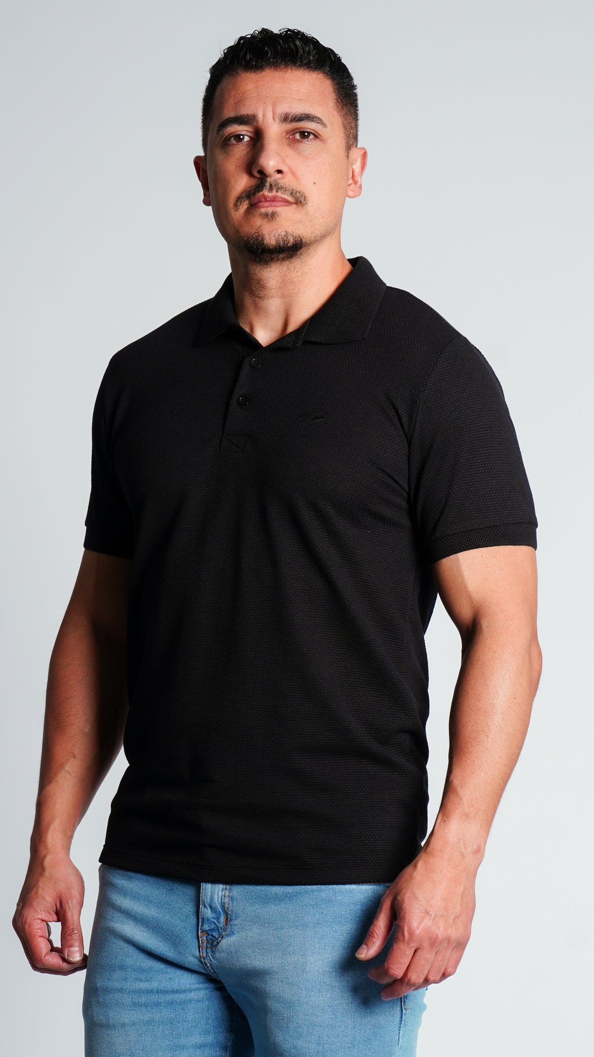 Camisa Polo Jacquard Colmeia - Preta