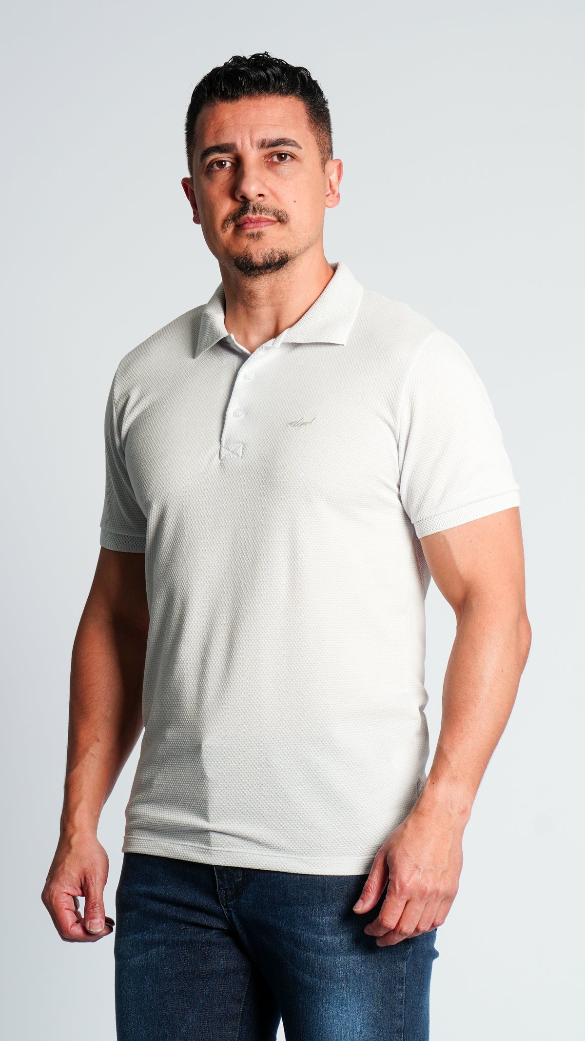 Camisa Polo Jacquard Colmeia - Gelo