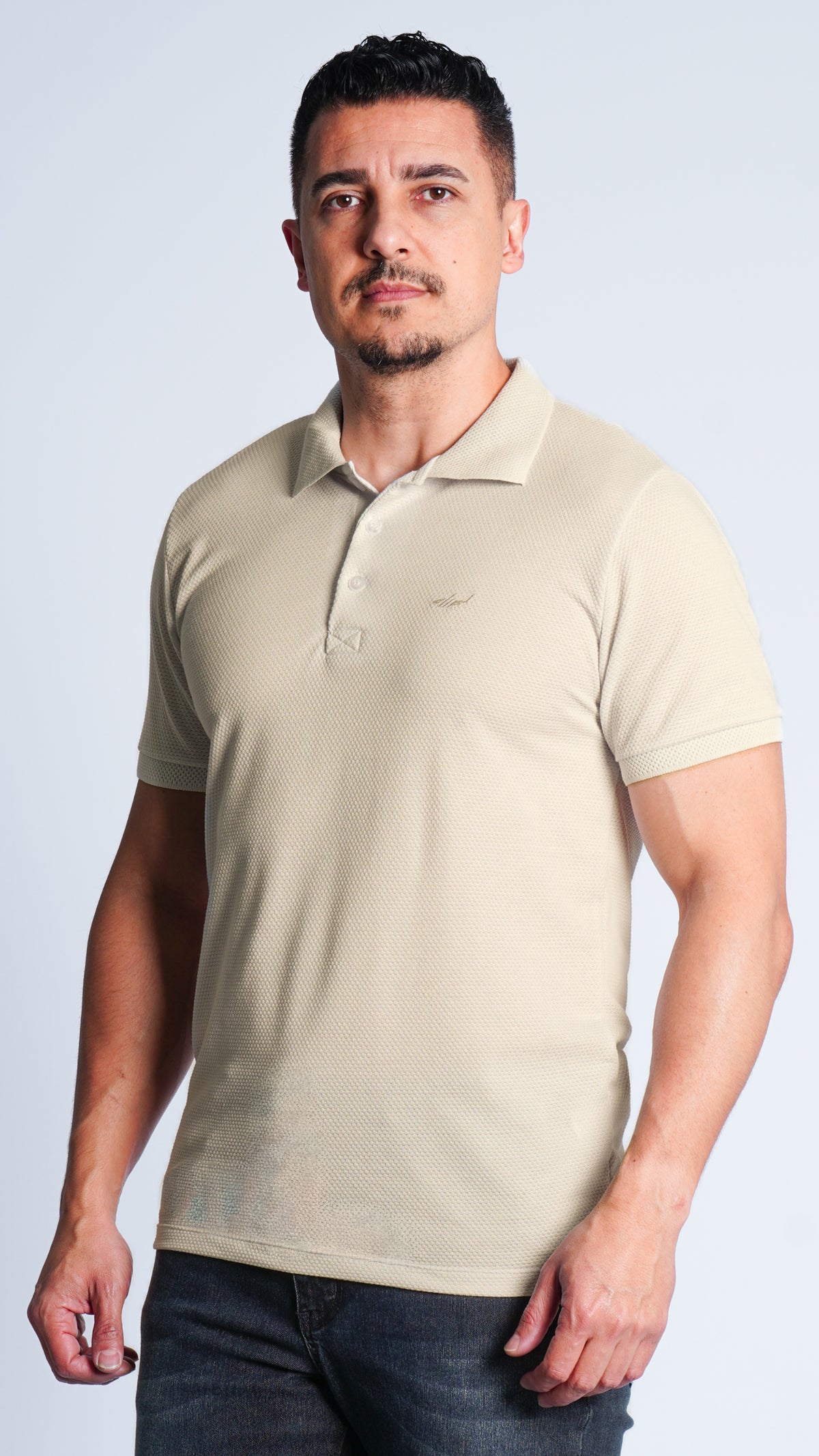 Camisa Polo Jacquard Colmeia - Bege