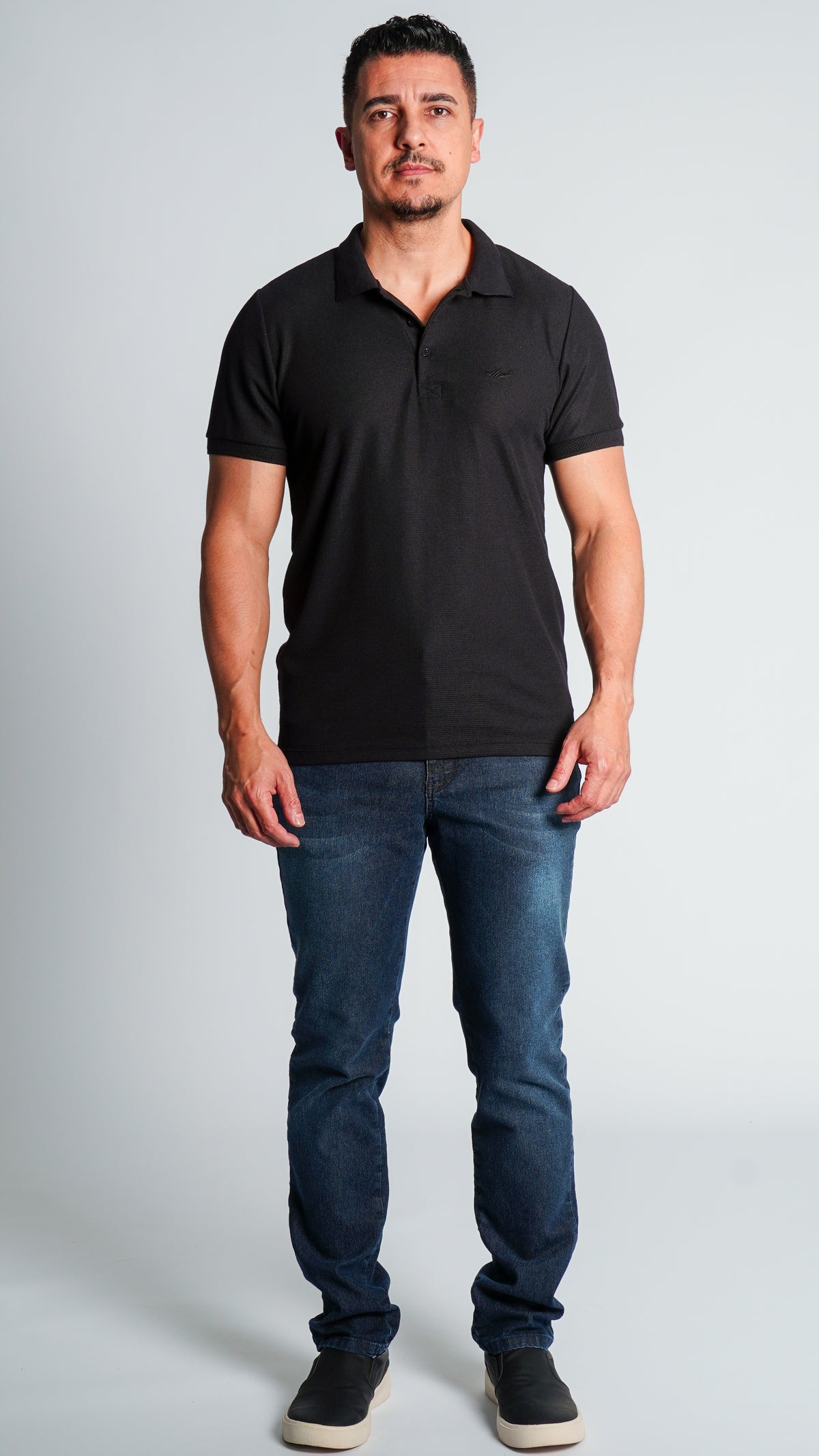 Camisa Polo Jacquard Tricô - Preta