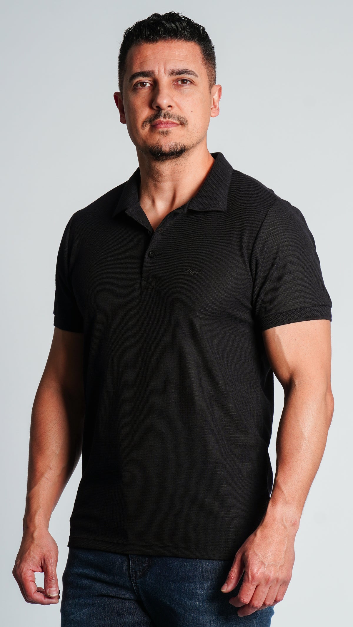 Camisa Polo Jacquard Tricô - Preta