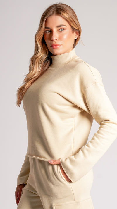 Moletom Cropped Gola Alta Premium - Bege