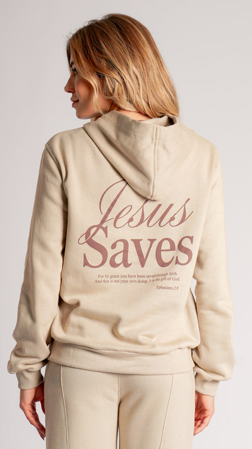Moletom Canguru "Jesus Saves" - Bege