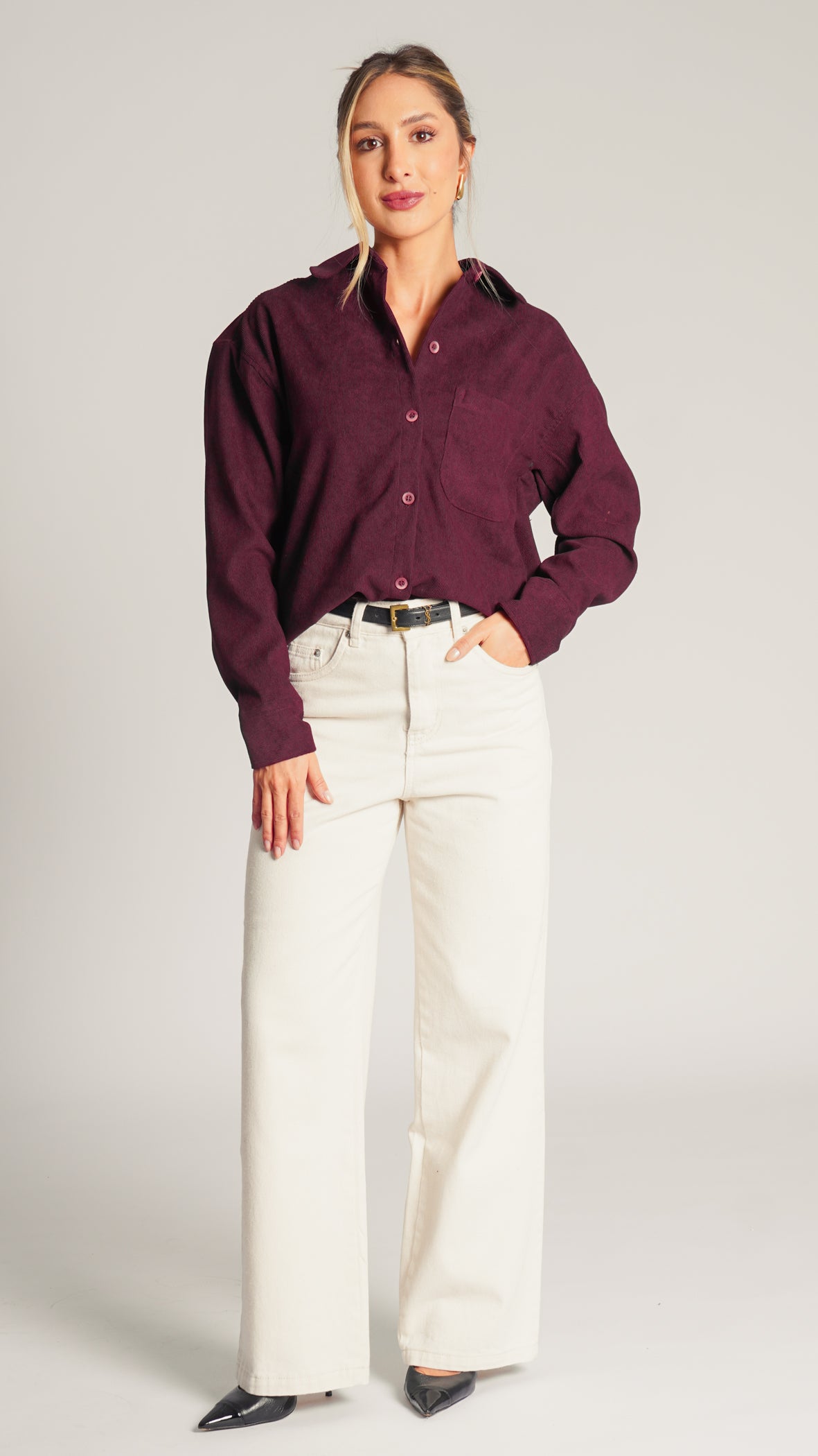 Camisa Cotelê Manga Longa - Bordô