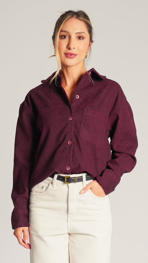 Camisa Cotelê Manga Longa - Bordô