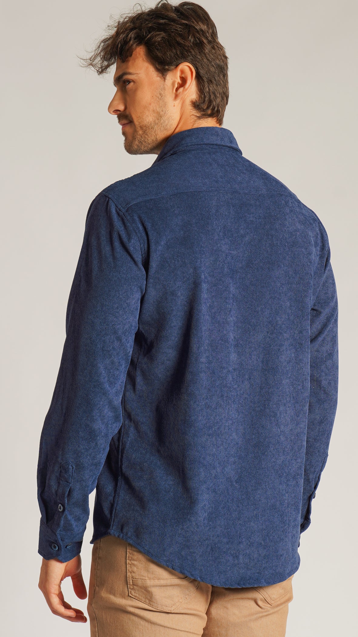 Camisa Cotelê Manga Longa - Azul
