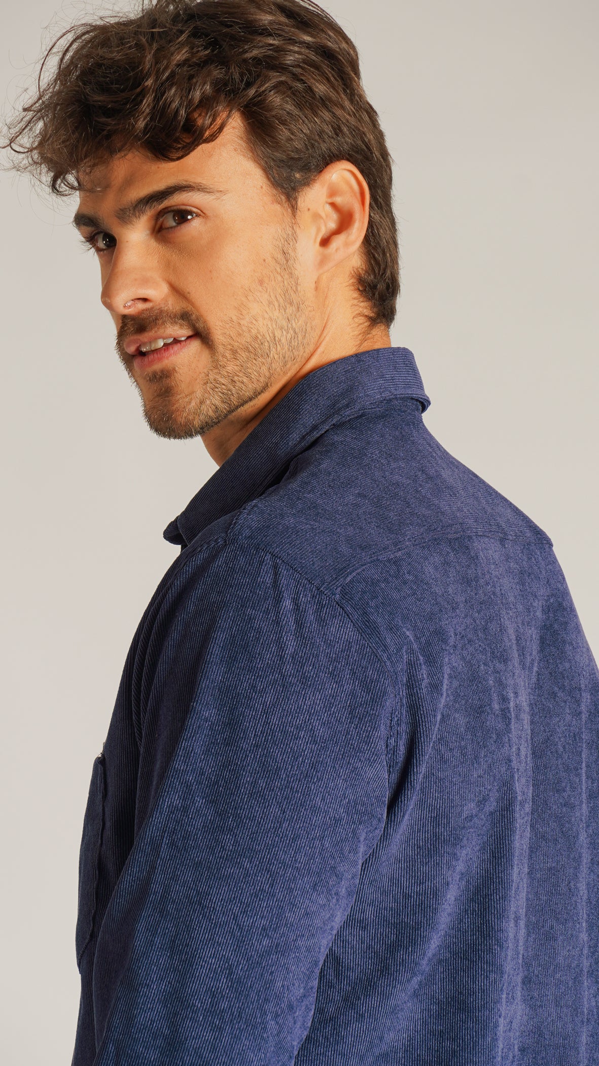 Camisa Cotelê Manga Longa - Azul