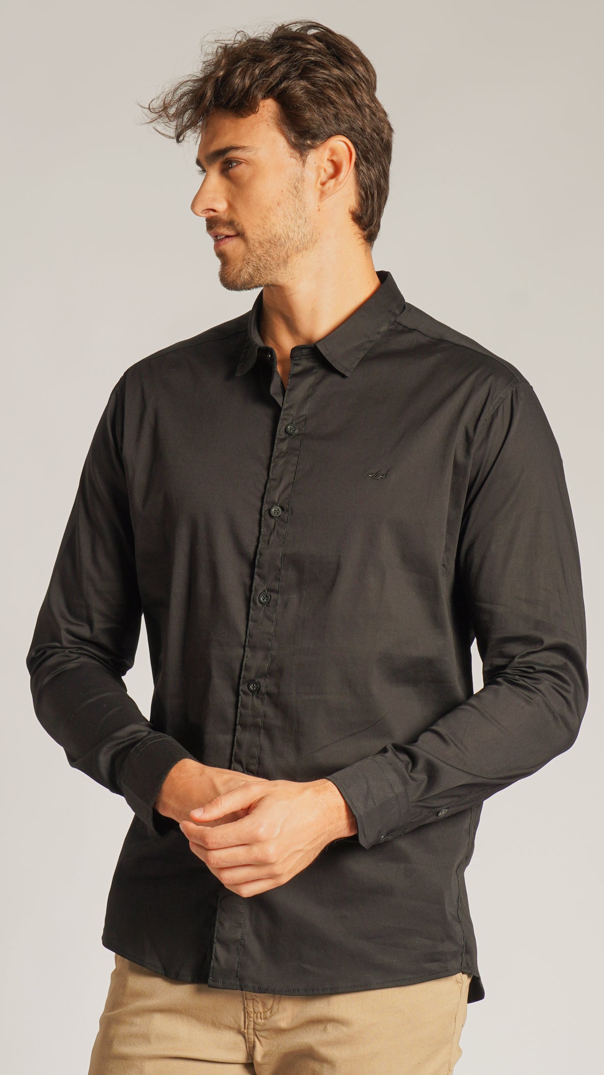 Camisa Tricoline Manga Longa - Preta