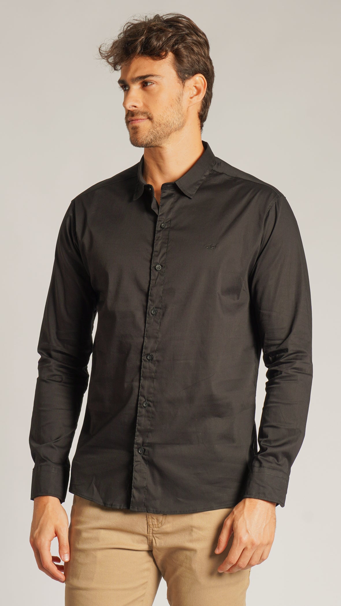 Camisa Tricoline Manga Longa - Preta