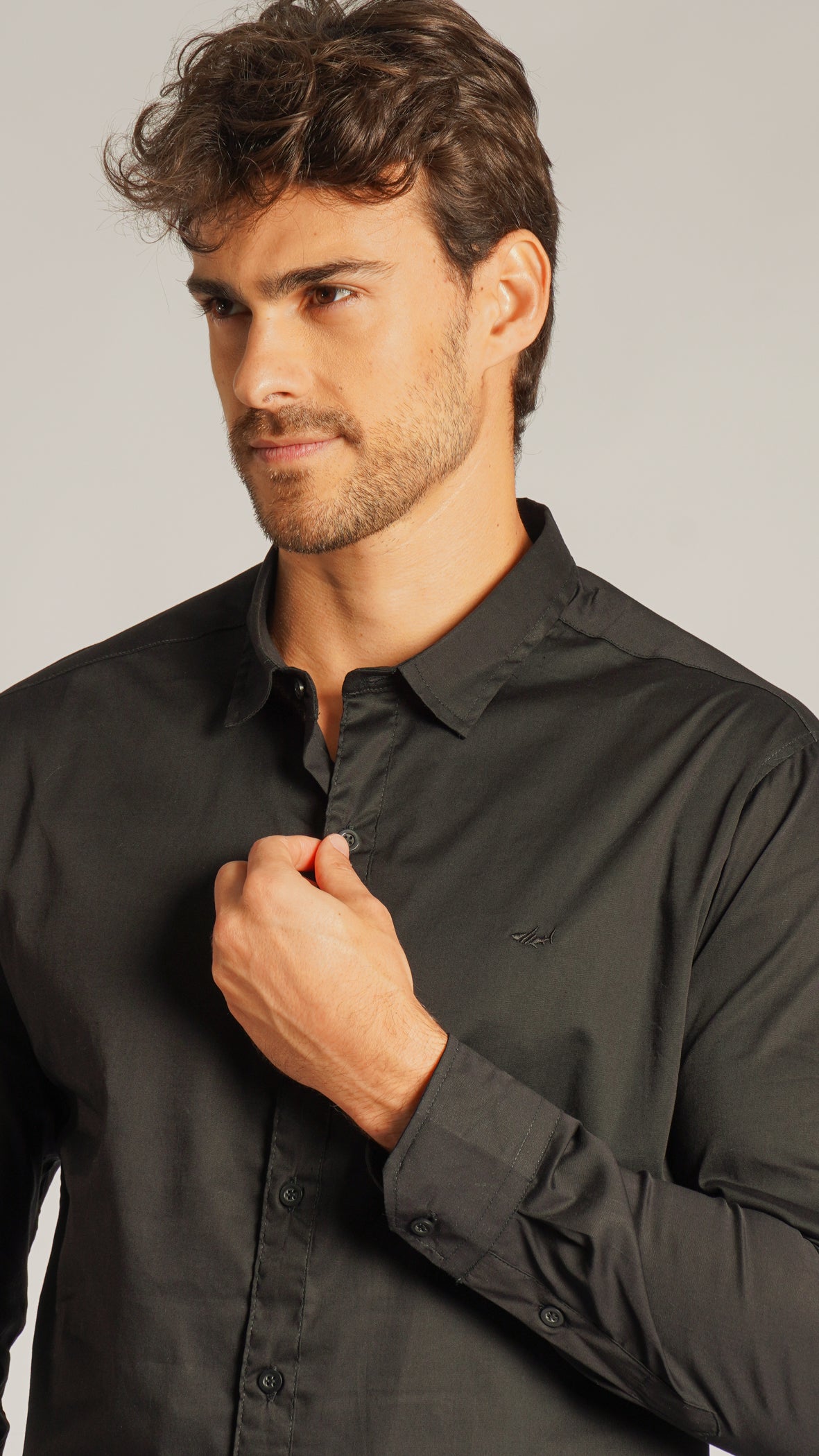 Camisa Tricoline Manga Longa - Preta