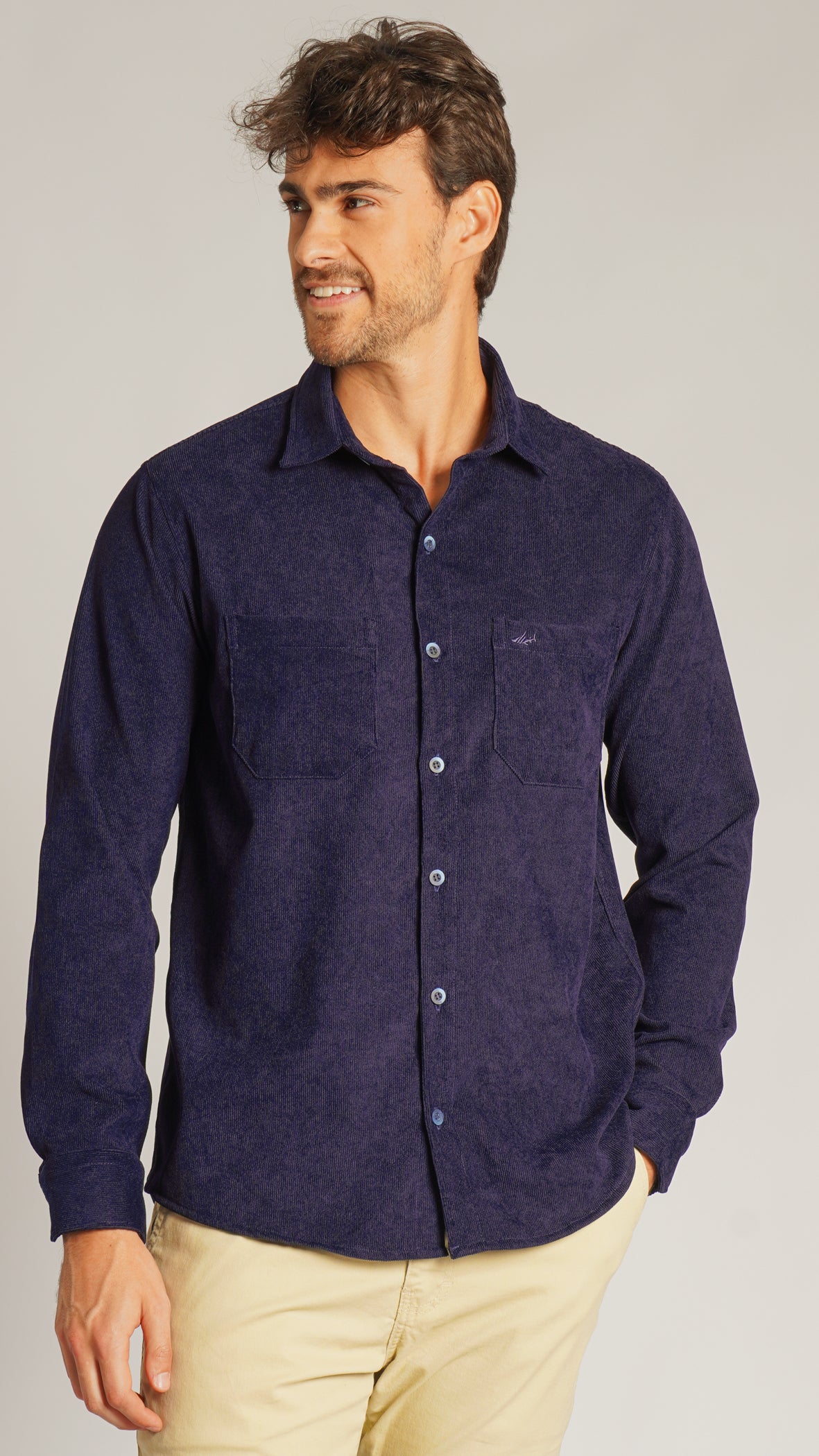 Camisa Cotelê Manga Longa - Azul Marinho
