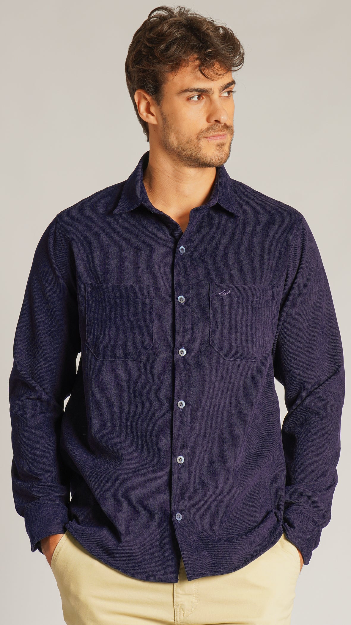 Camisa Cotelê Manga Longa - Azul Marinho