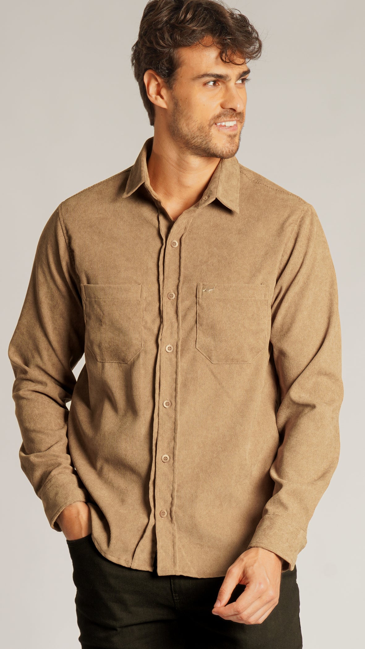Camisa Cotelê Manga Longa - Bege