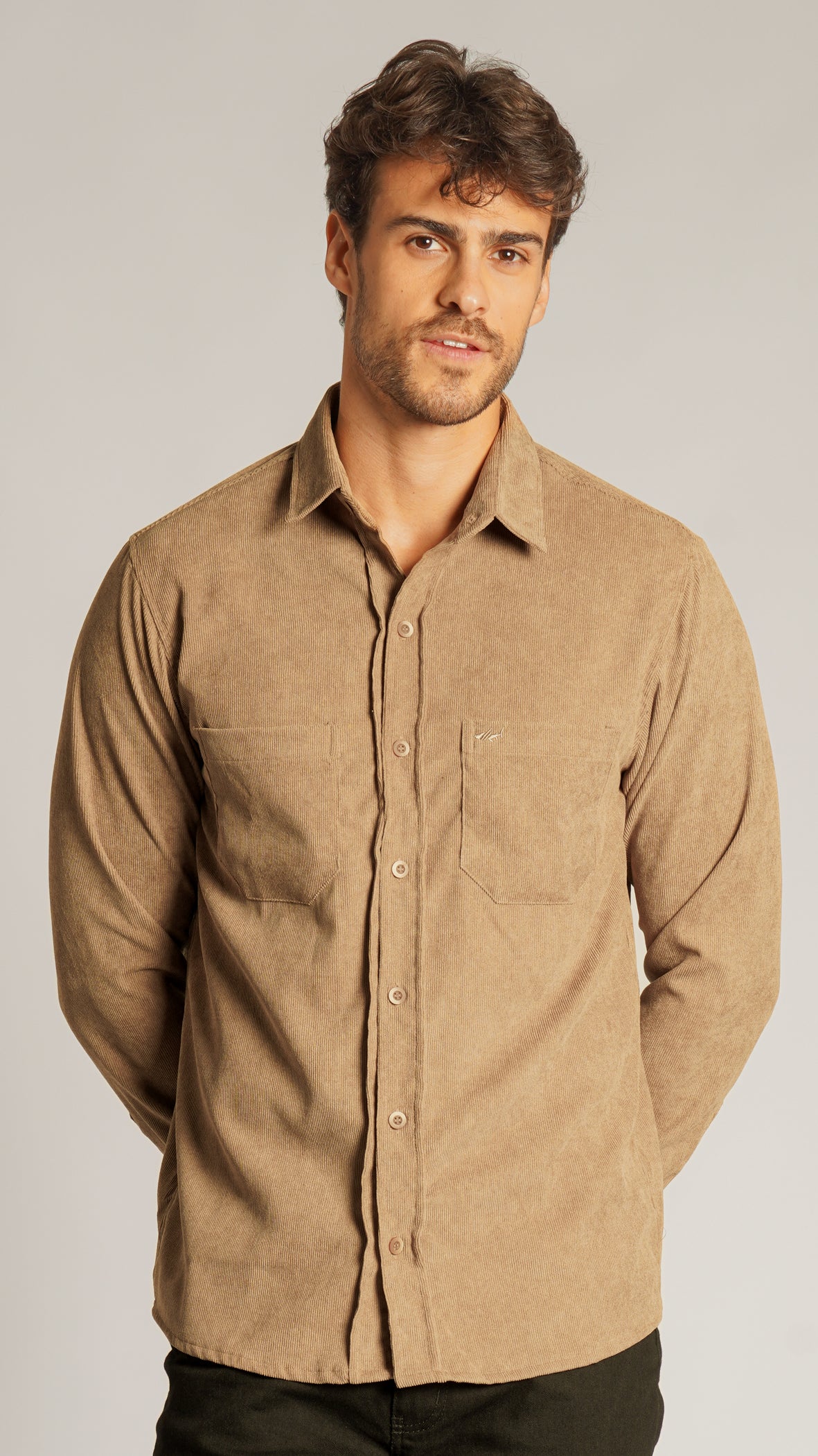 Camisa Cotelê Manga Longa - Bege