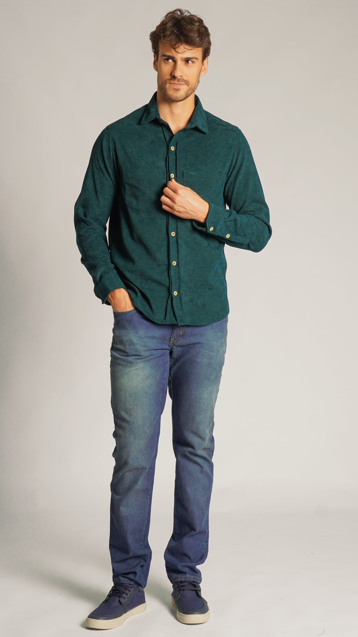 Camisa Cotelê Manga Longa - Verde