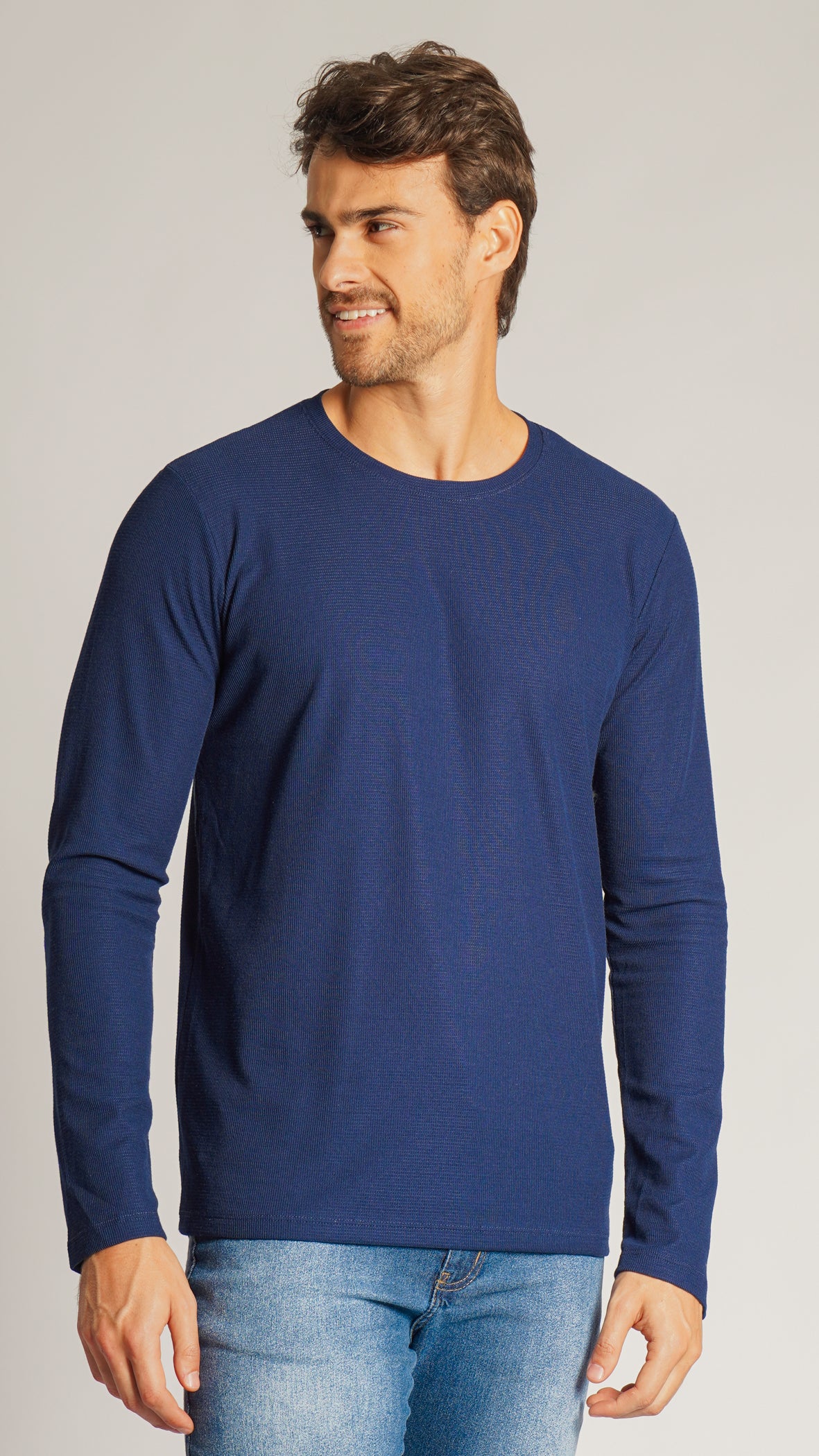 Camiseta Manga Longa Tricô Diamond - Azul Marinho