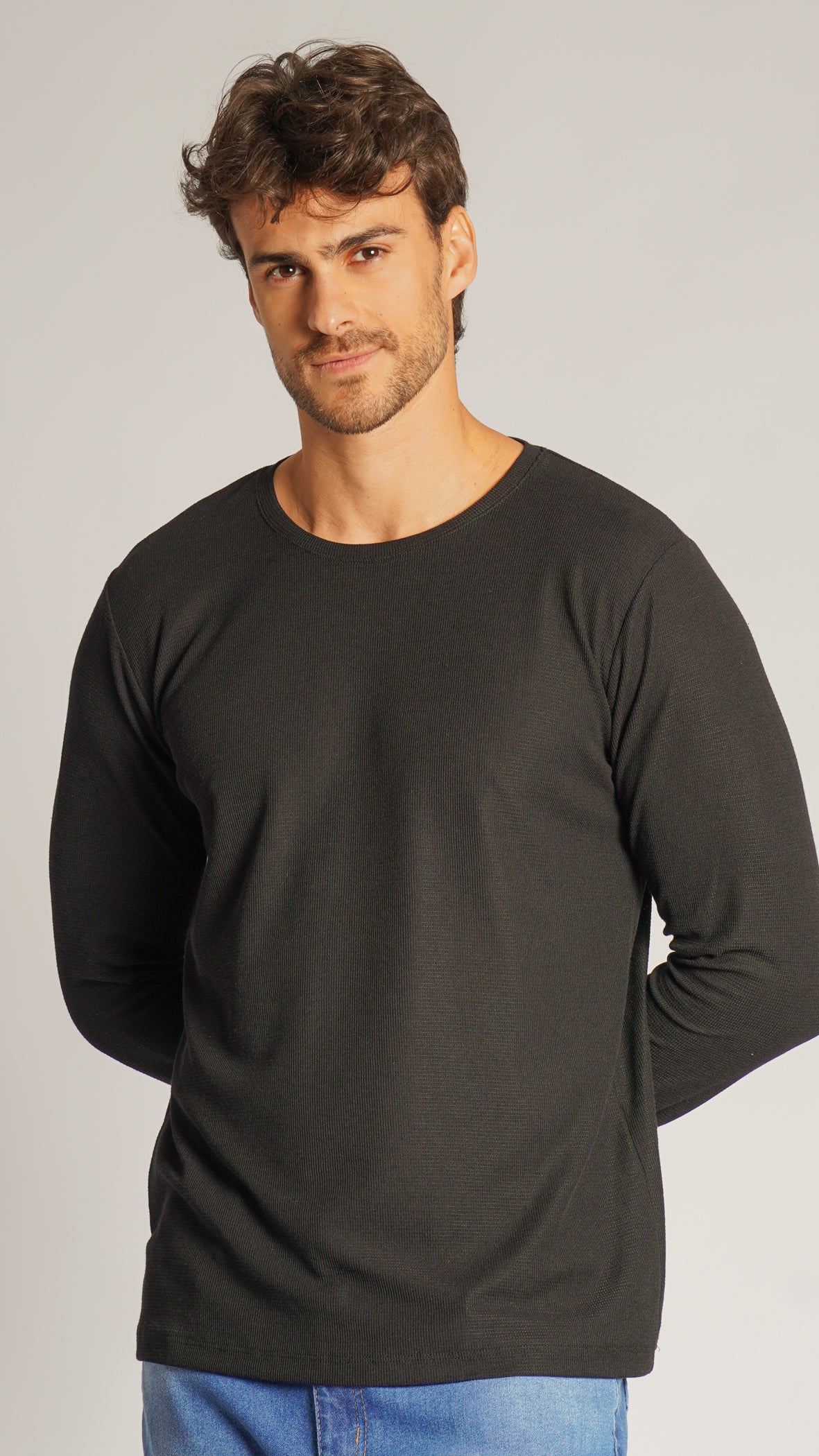 Camiseta Manga Longa Tricô Diamond - Preta